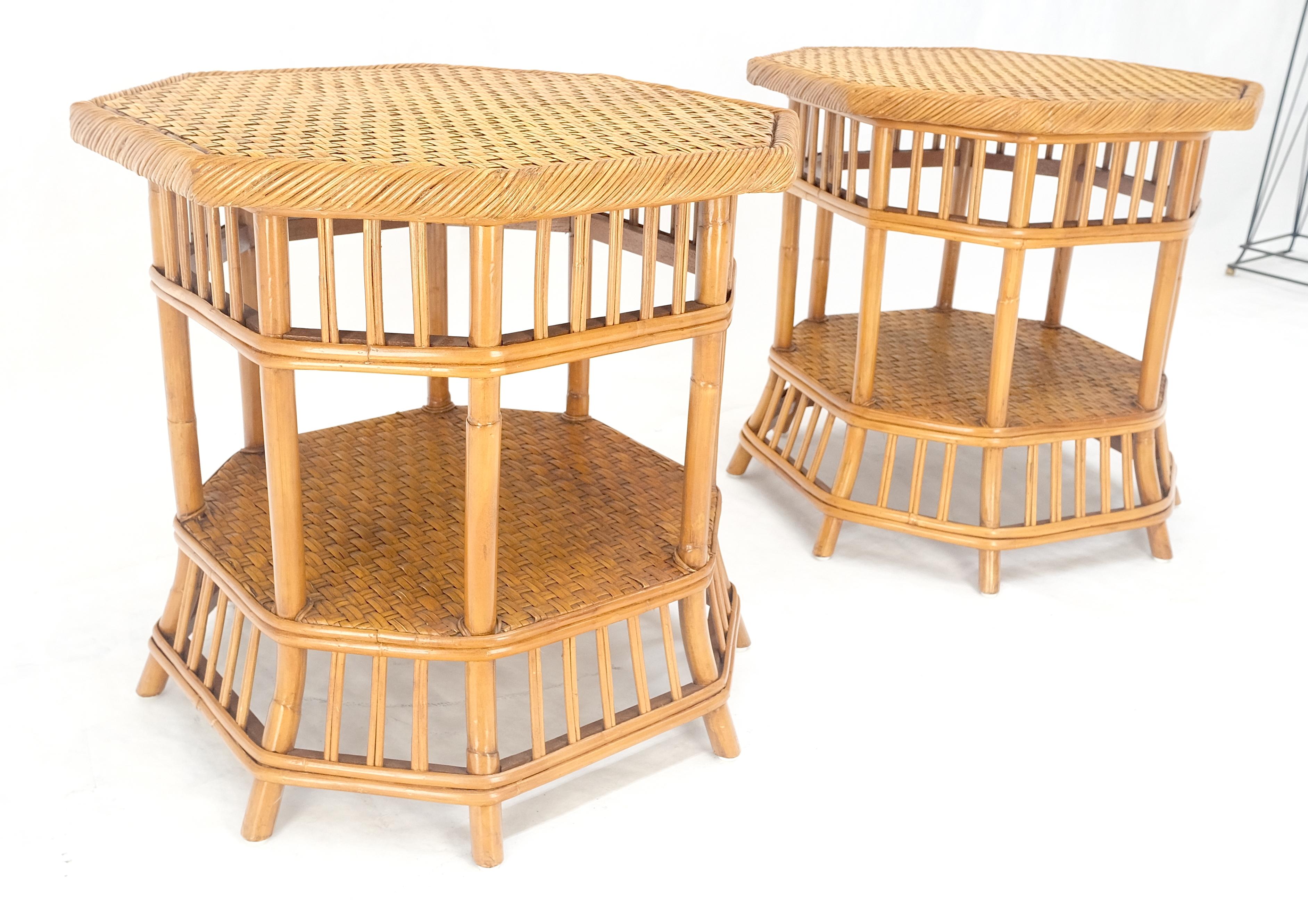 Table d'appoint en bambou rotin octogonale à 2 étages avec lampe d'appoint MINT en vente 1