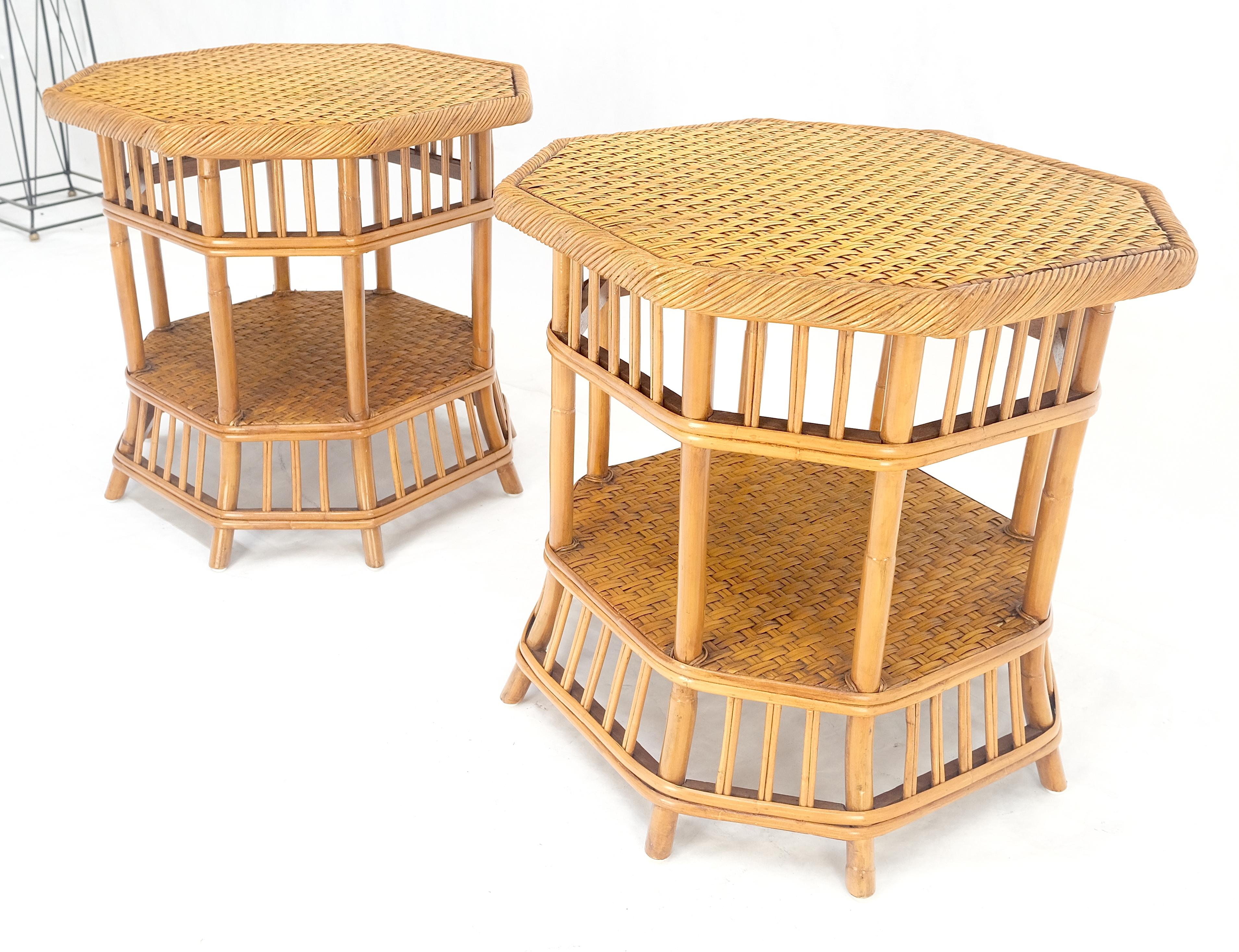Table d'appoint en bambou rotin octogonale à 2 étages avec lampe d'appoint MINT en vente 2
