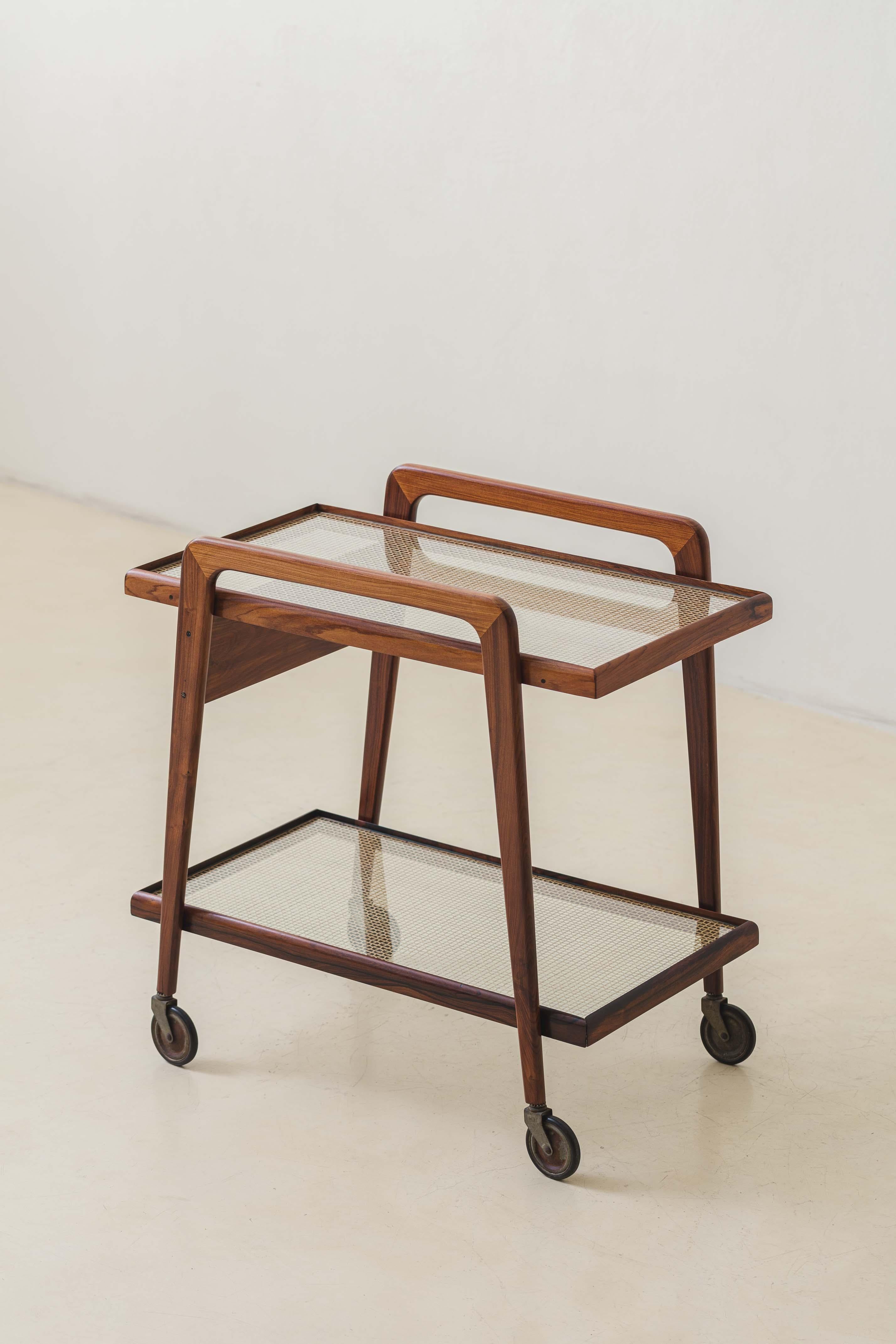 Brazilian Cane Bar Cart by Carlo Hauner and Martin Eisler, 1950s, Forma S.A., Brazil For Sale