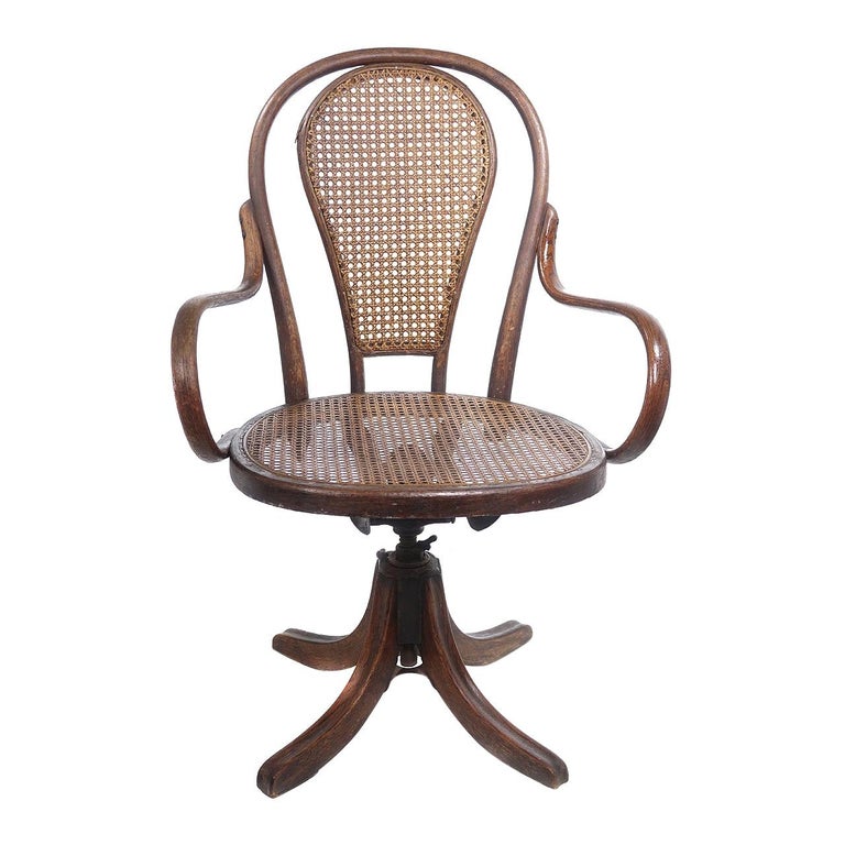 Cane Bentwood Swivel Desk Chair At 1stdibs