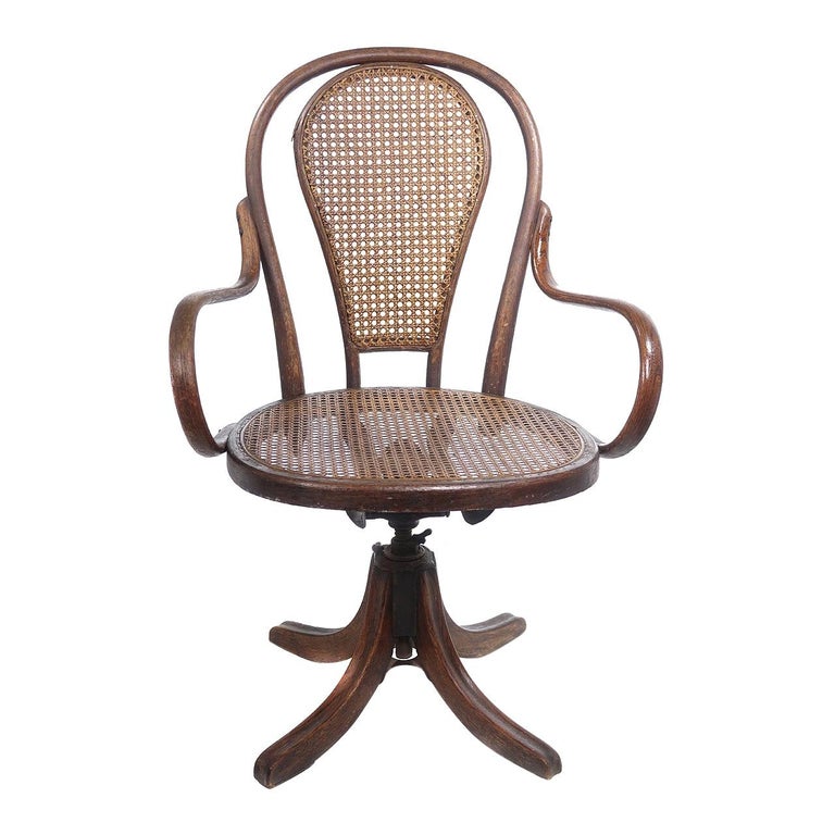 Cane Bentwood Swivel Desk Chair at 1stDibs