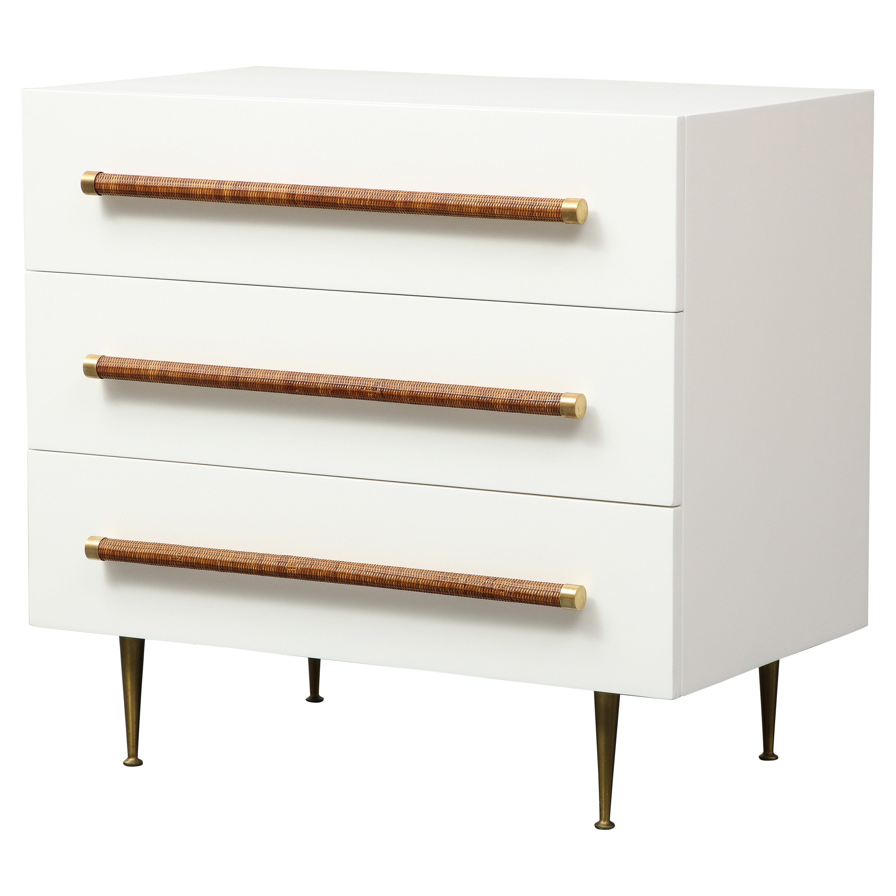 Cane, Brass and Lacquered Wood Chest by T.H. Robsjohn Gibbings for Widdicomb For Sale