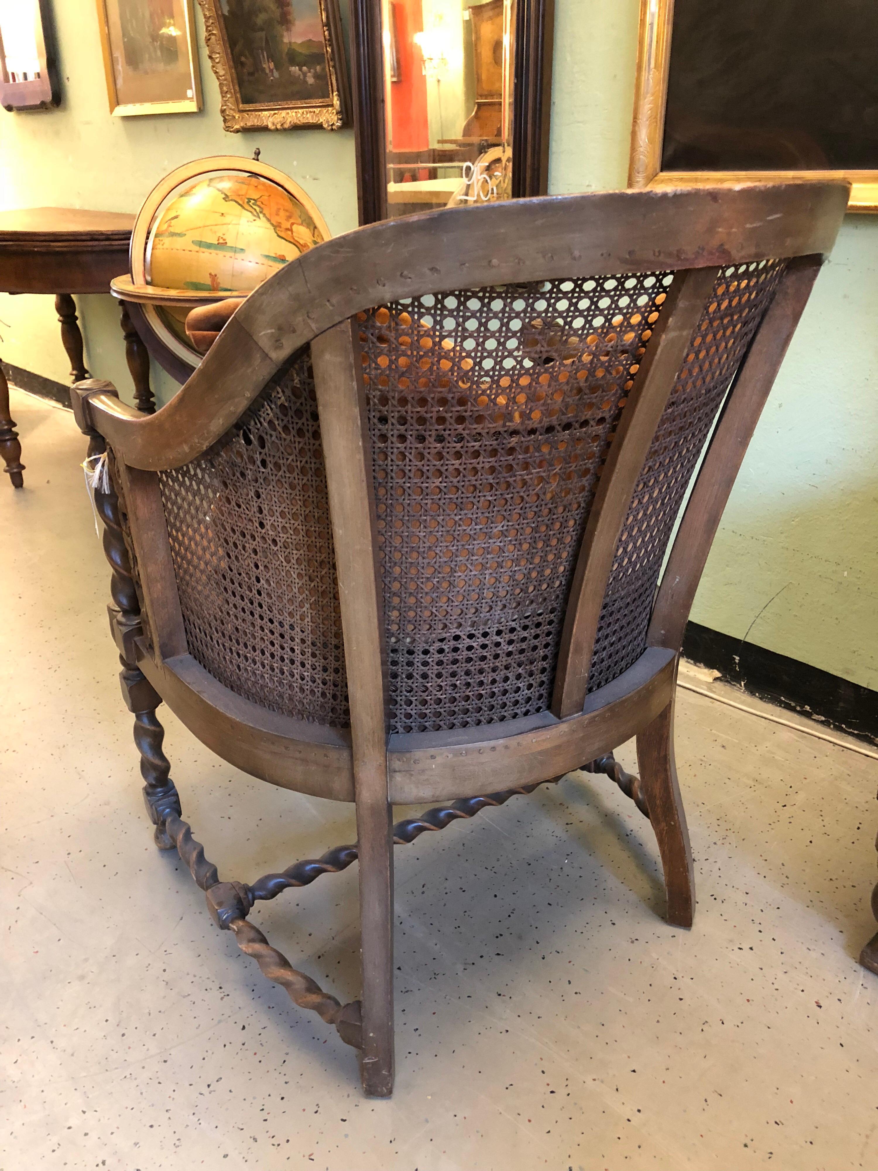 Cane Carved Wood French Armchair with Flower Tapestry, 19th Century In Good Condition In Sofia, BG