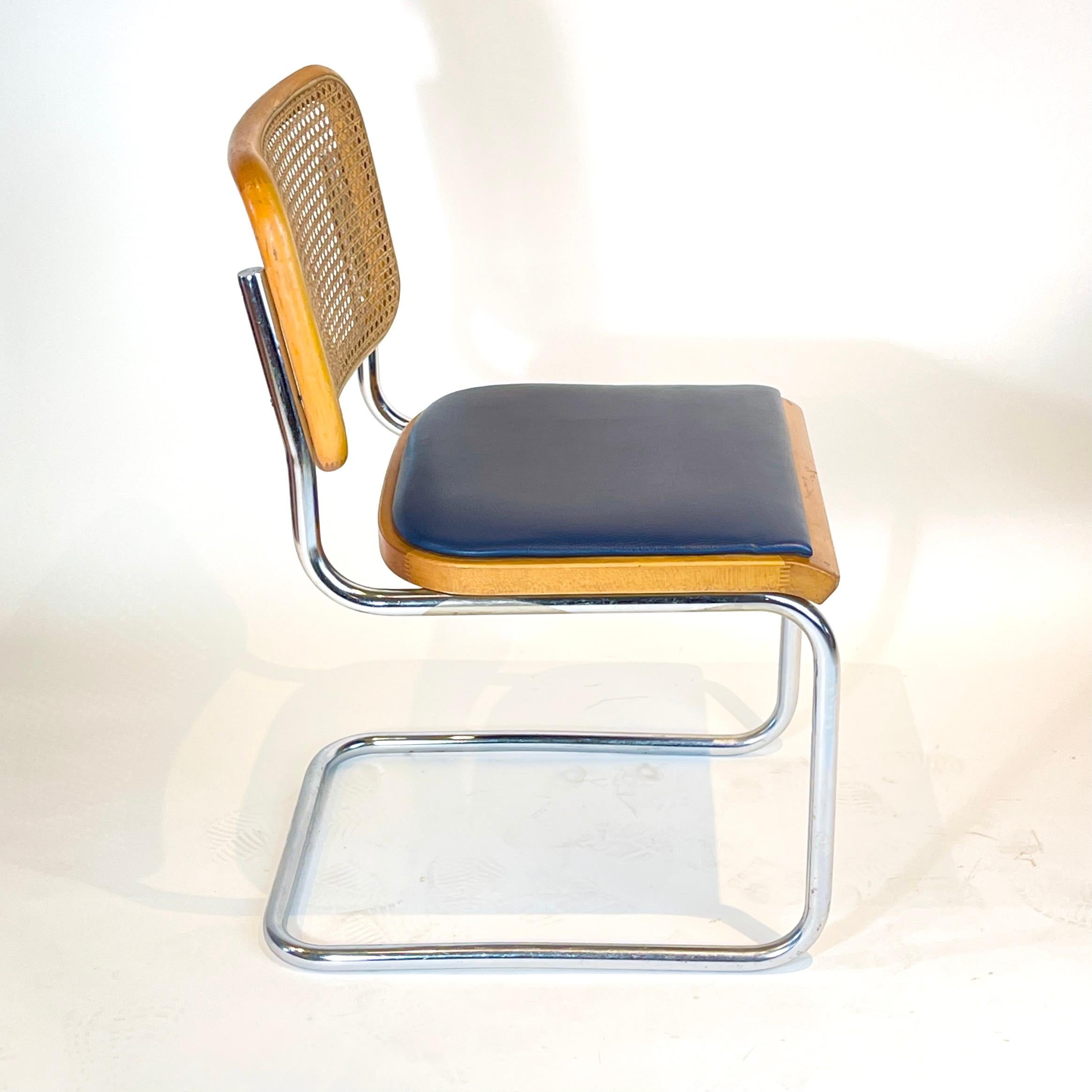 Mid-Century Modern Cane Cesca Chair by Marcel Breuer with Navy Seat, Multiple Available
