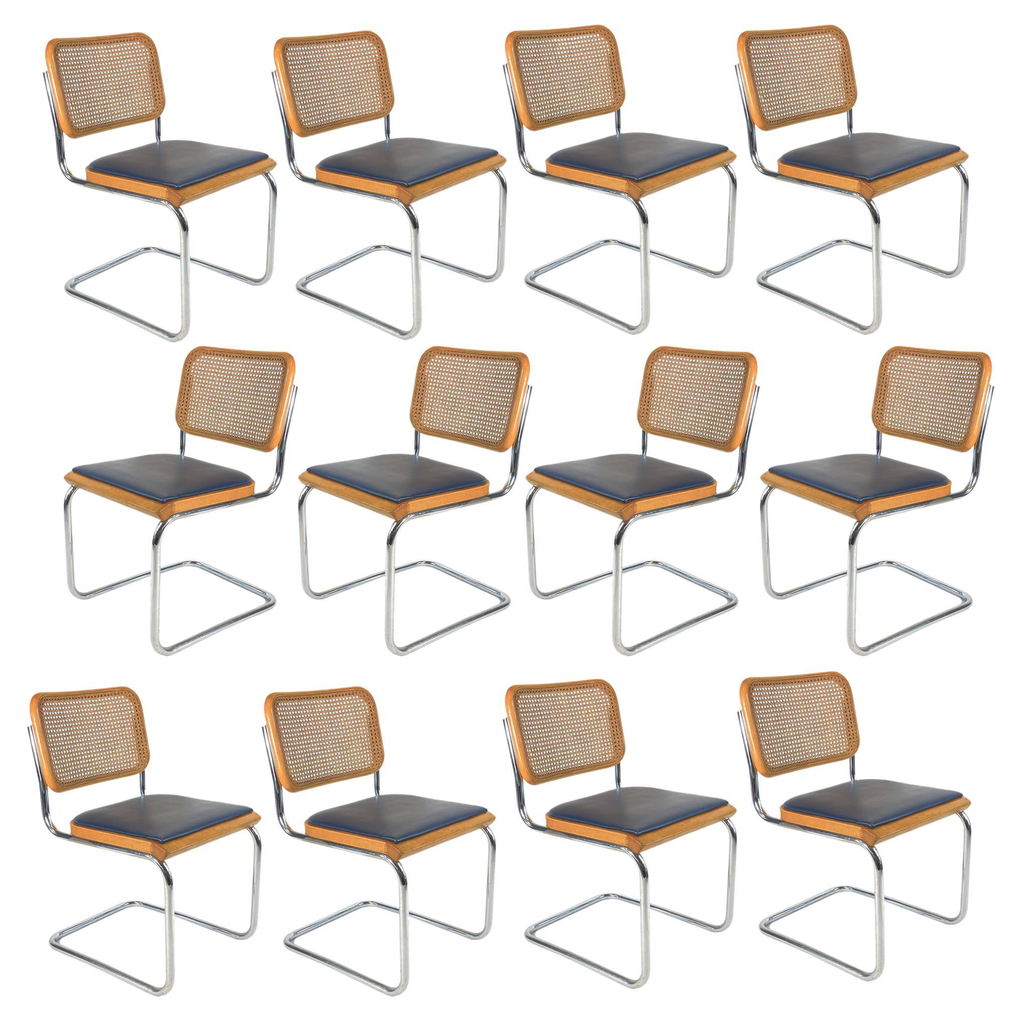 Cane Cesca Chair by Marcel Breuer with Navy Seat, Multiple Available
