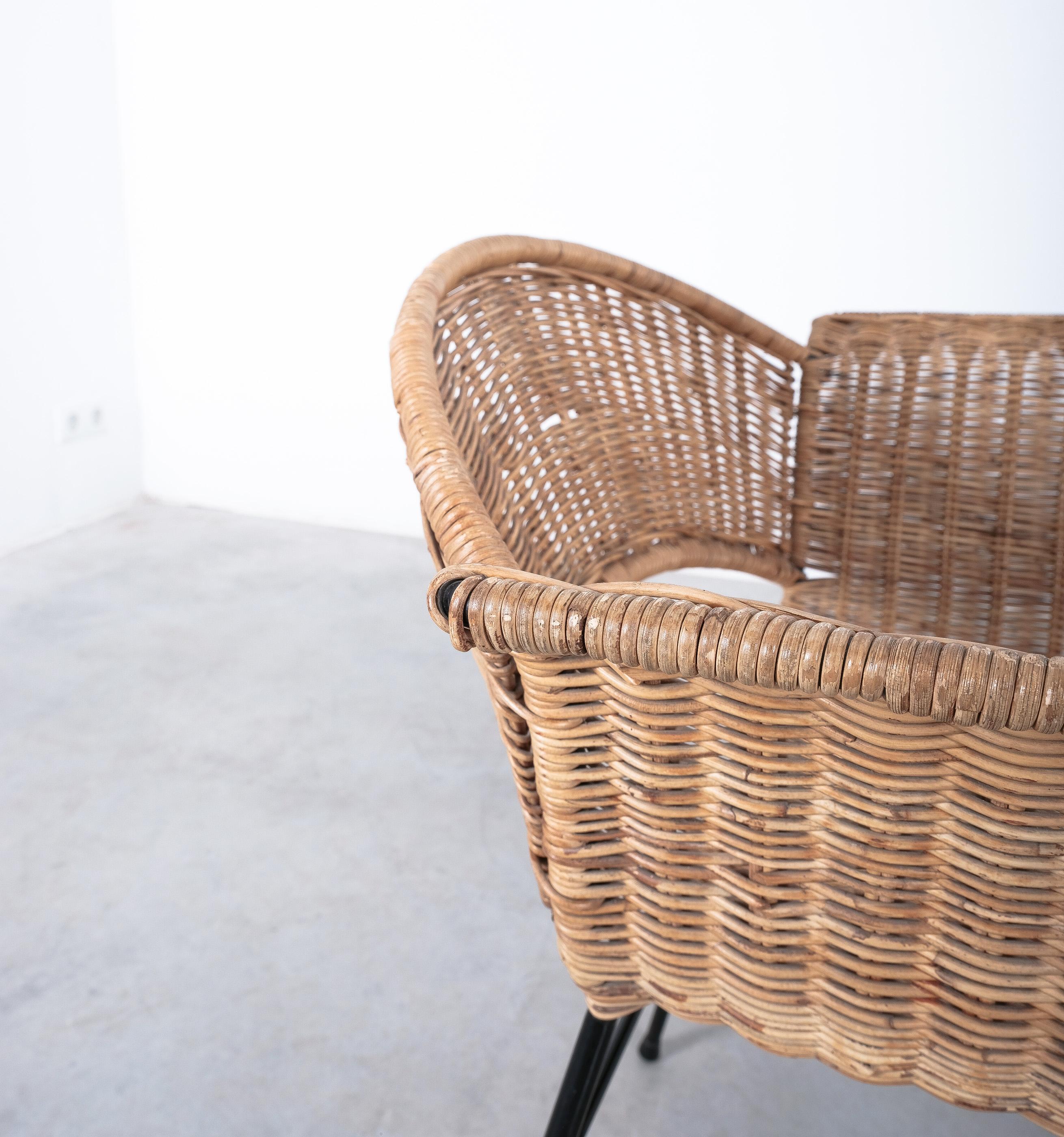 Cane Chair Wicker Lounge Chair With Ottoman, Austria 1955 For Sale 1