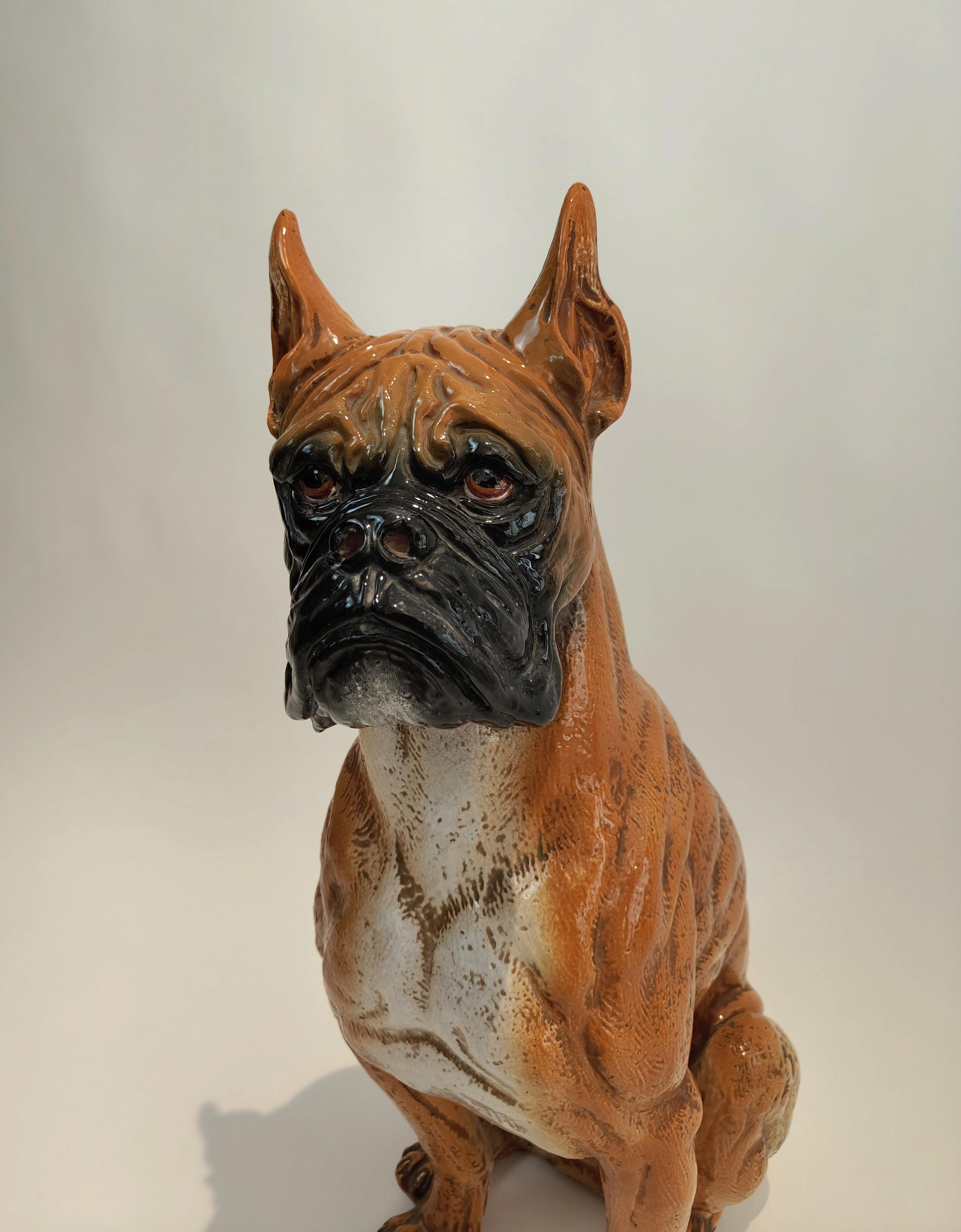 Perro de raza Boxer de mayólica toscana, Italia, 1960 Italian en venta