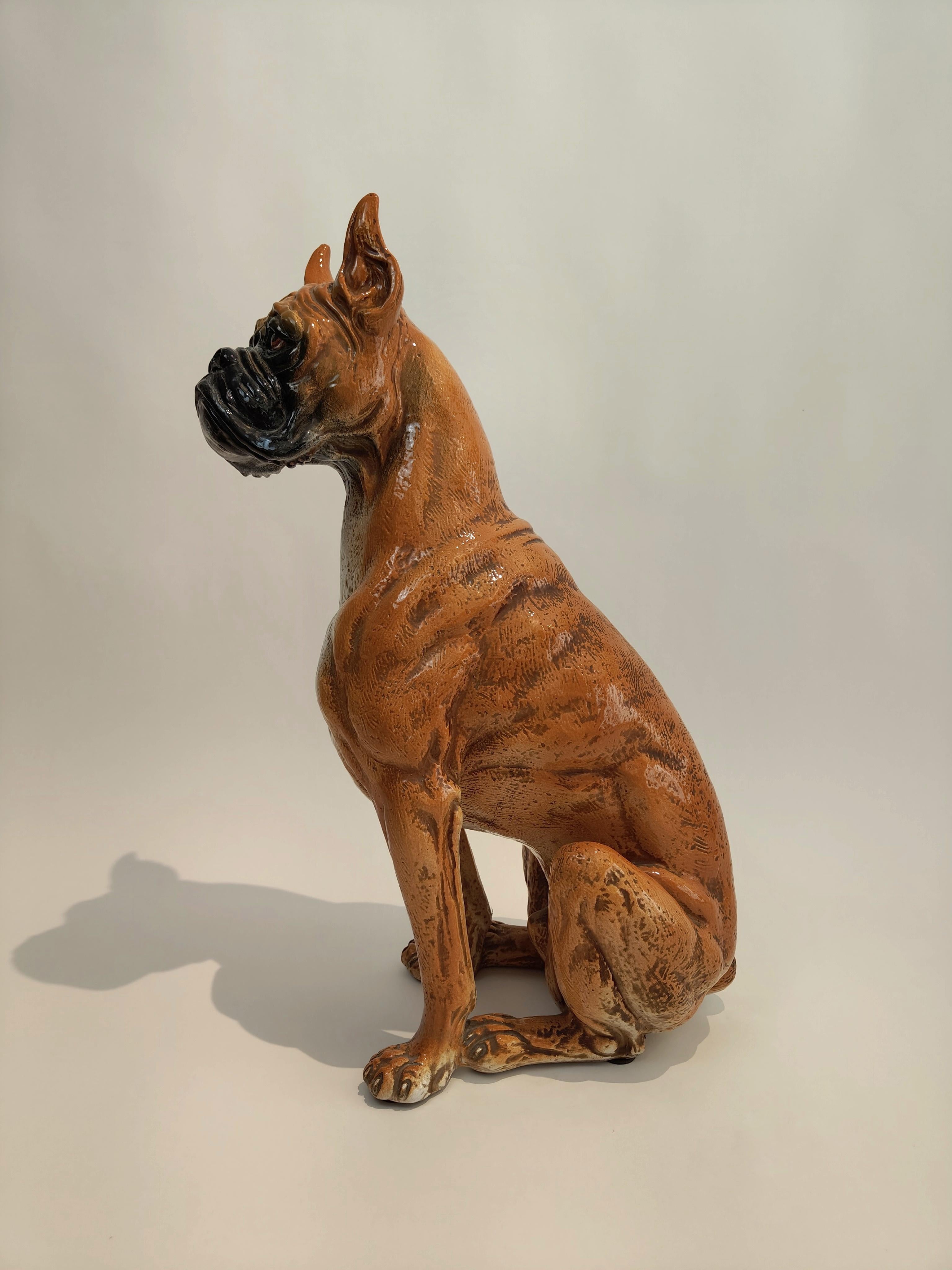 Perro de raza Boxer de mayólica toscana, Italia, 1960 en Bueno estado para la venta en Vicenza, VI