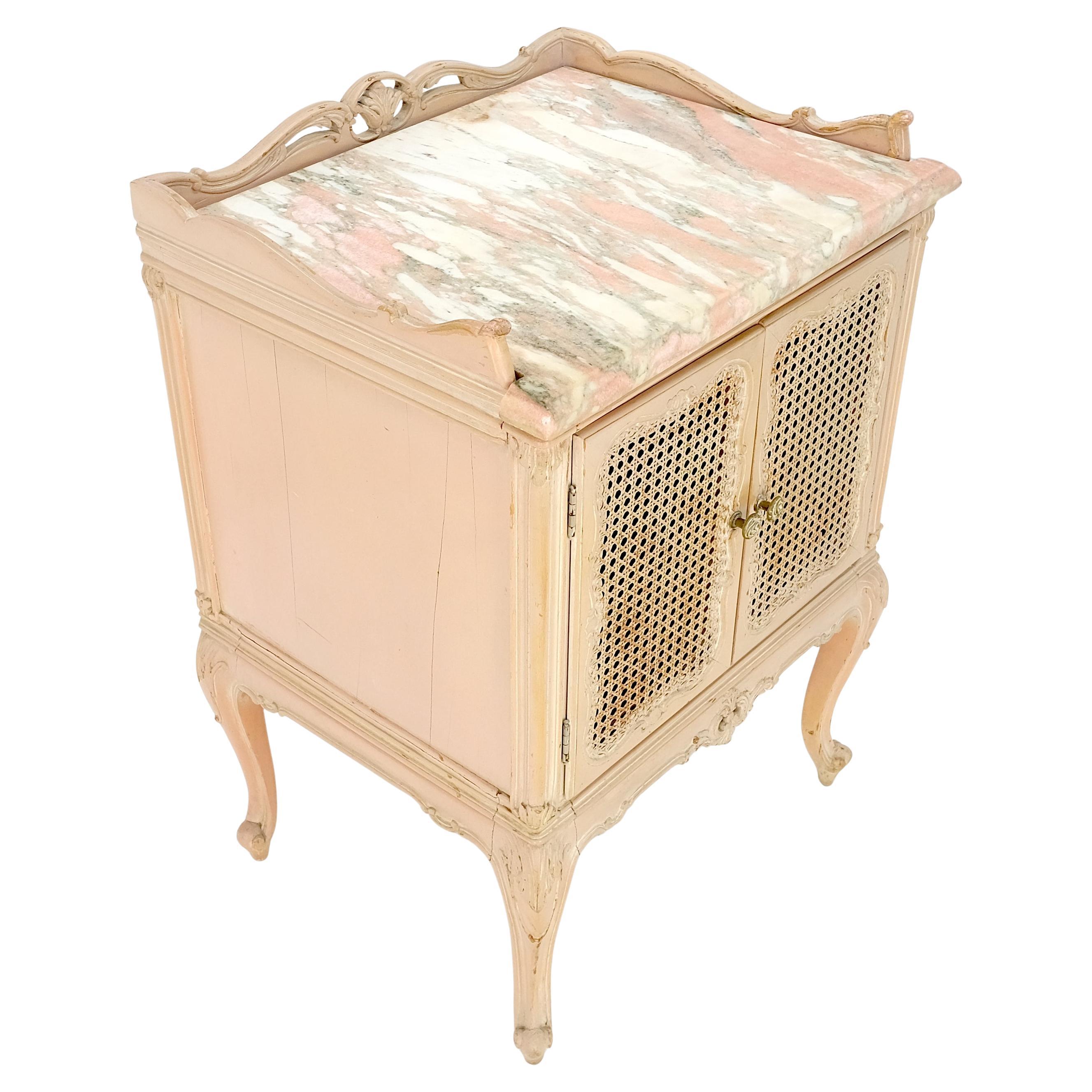 Cane Doors Compartment Marble Top Gallery Country French Night Stand End Table
