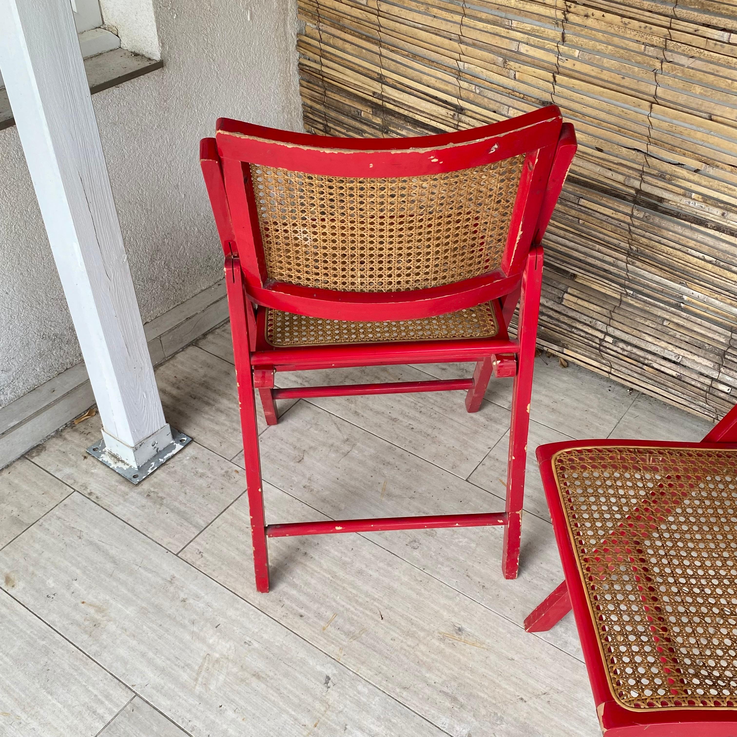 Cane Folding Chairs Set of 2, France 1970, Red Color 3