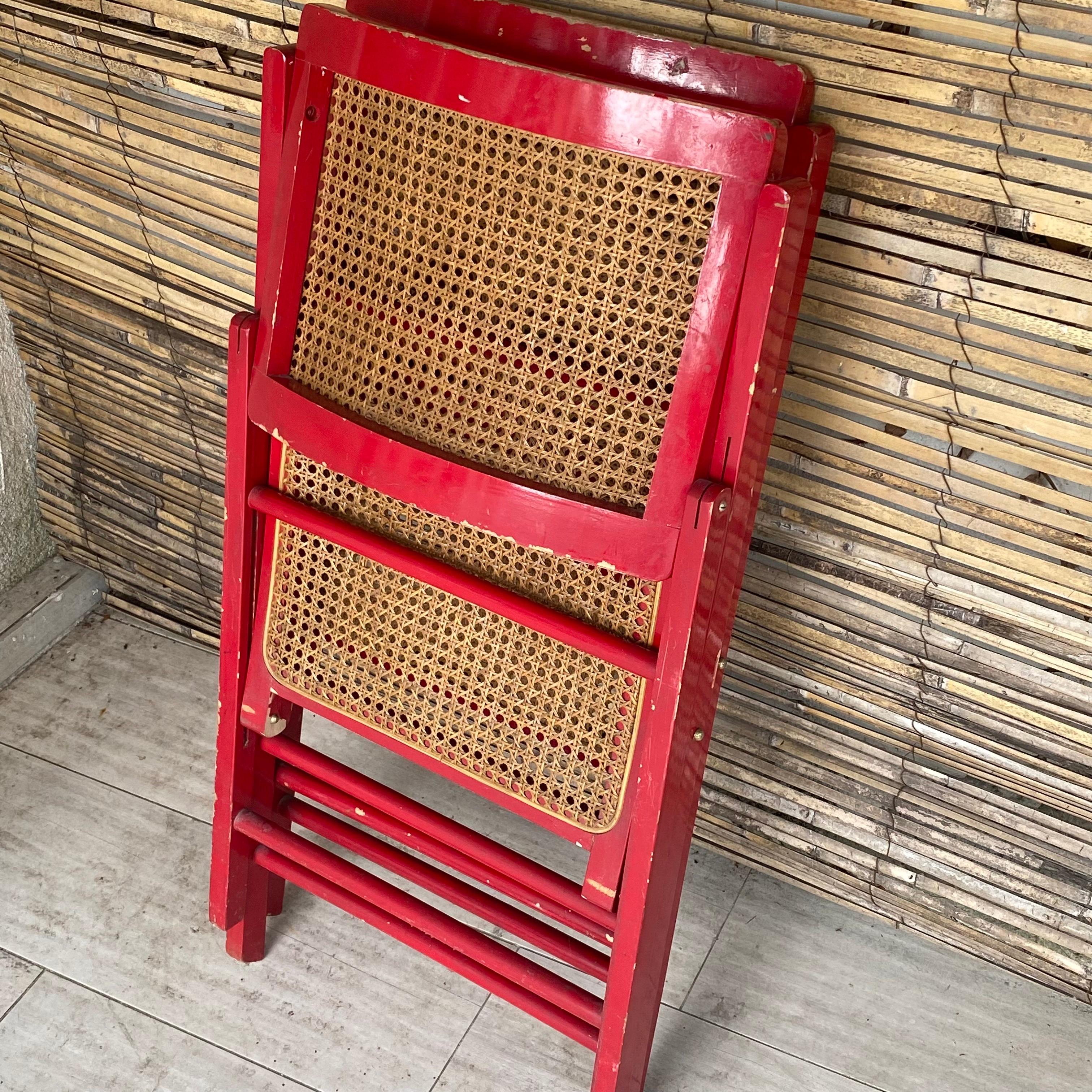 Cane Folding Chairs Set of 2, France 1970, Red Color 6