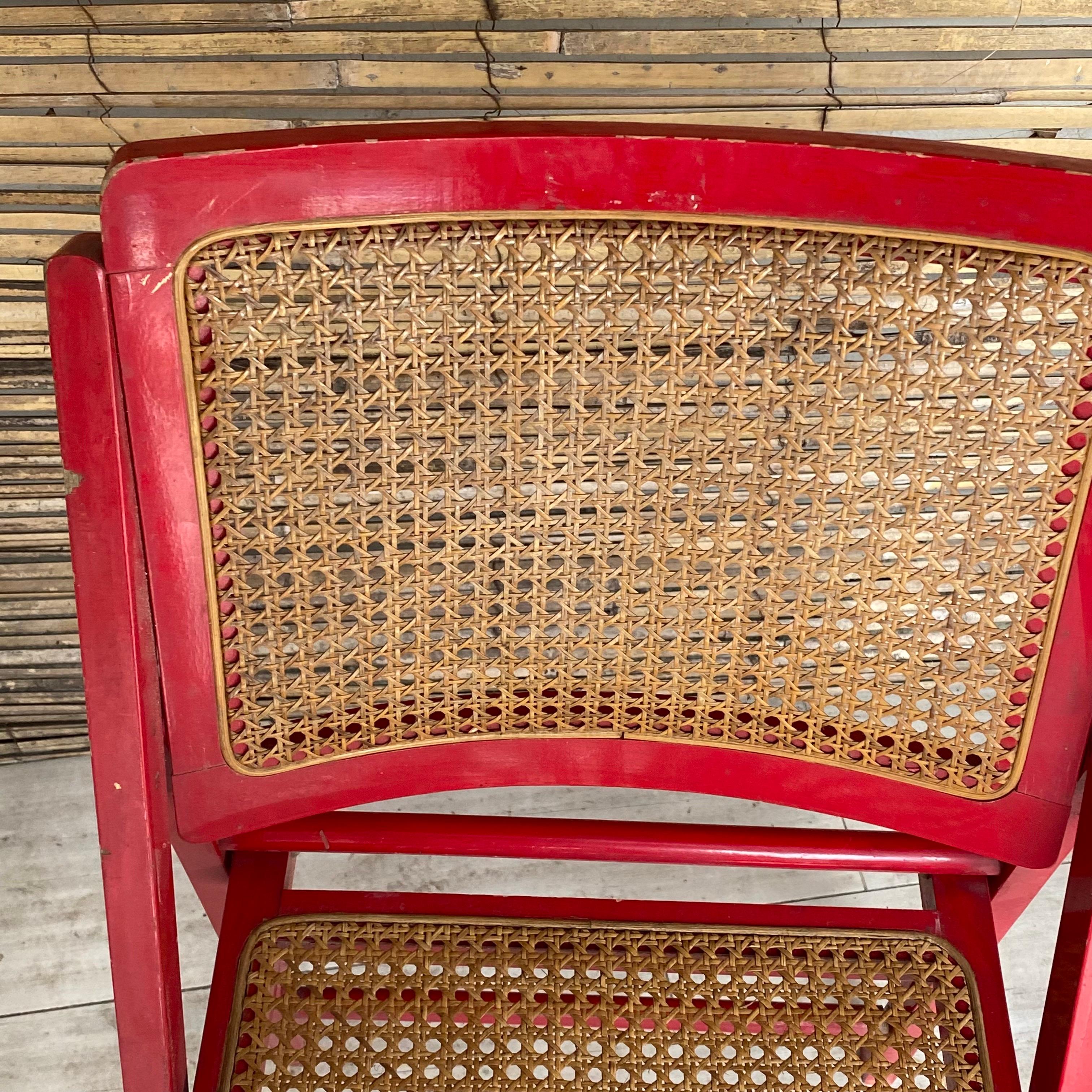 Cane Folding Chairs Set of 2, France 1970, Red Color 7