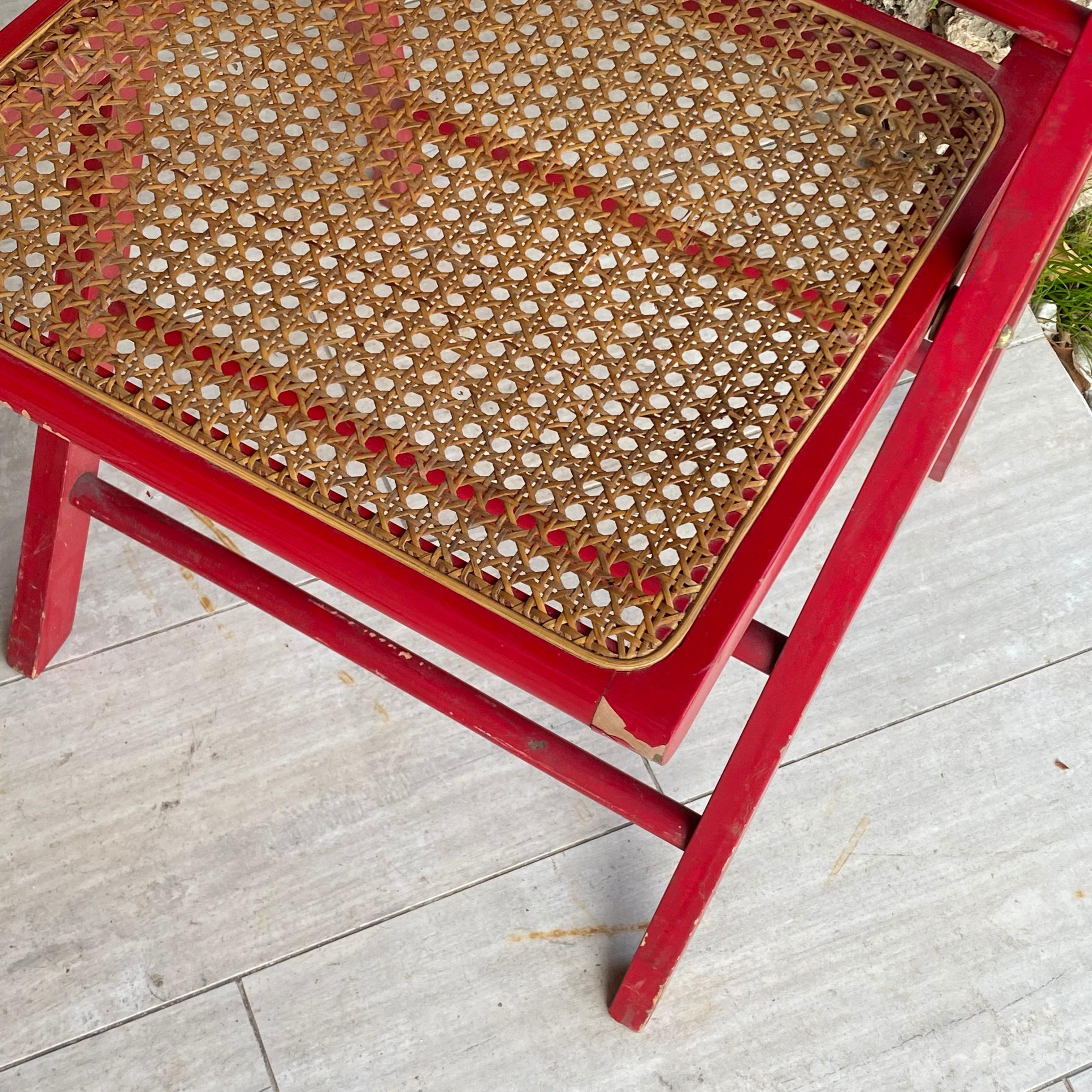 Lacquered Cane Folding Chairs Set of 2, France 1970, Red Color