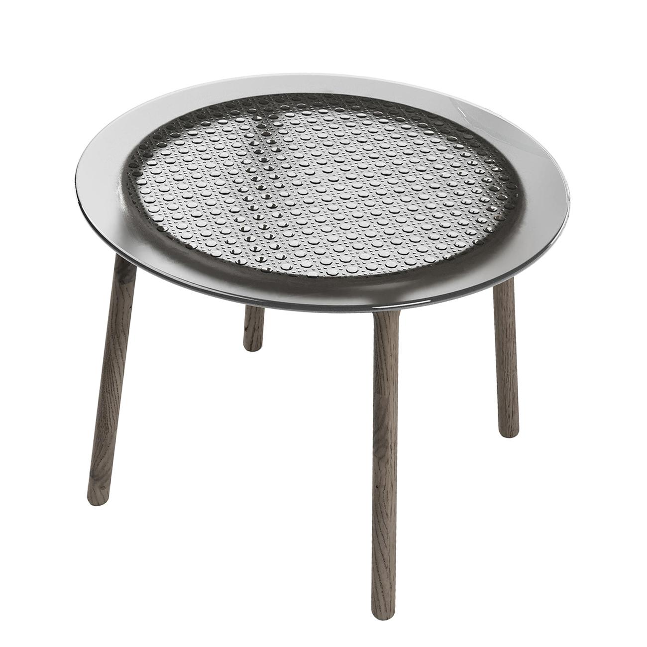 SIde Table Cane Glass Smoke with base structure in solid
oak in stained coffee finish, with tempered fused glass top,
10 mm thickness, smoke grey glass top with cane pattern.
Also available with glass top in amber finish or clear finish.