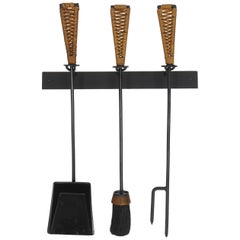 Cane handled fireplace tools by Raymor