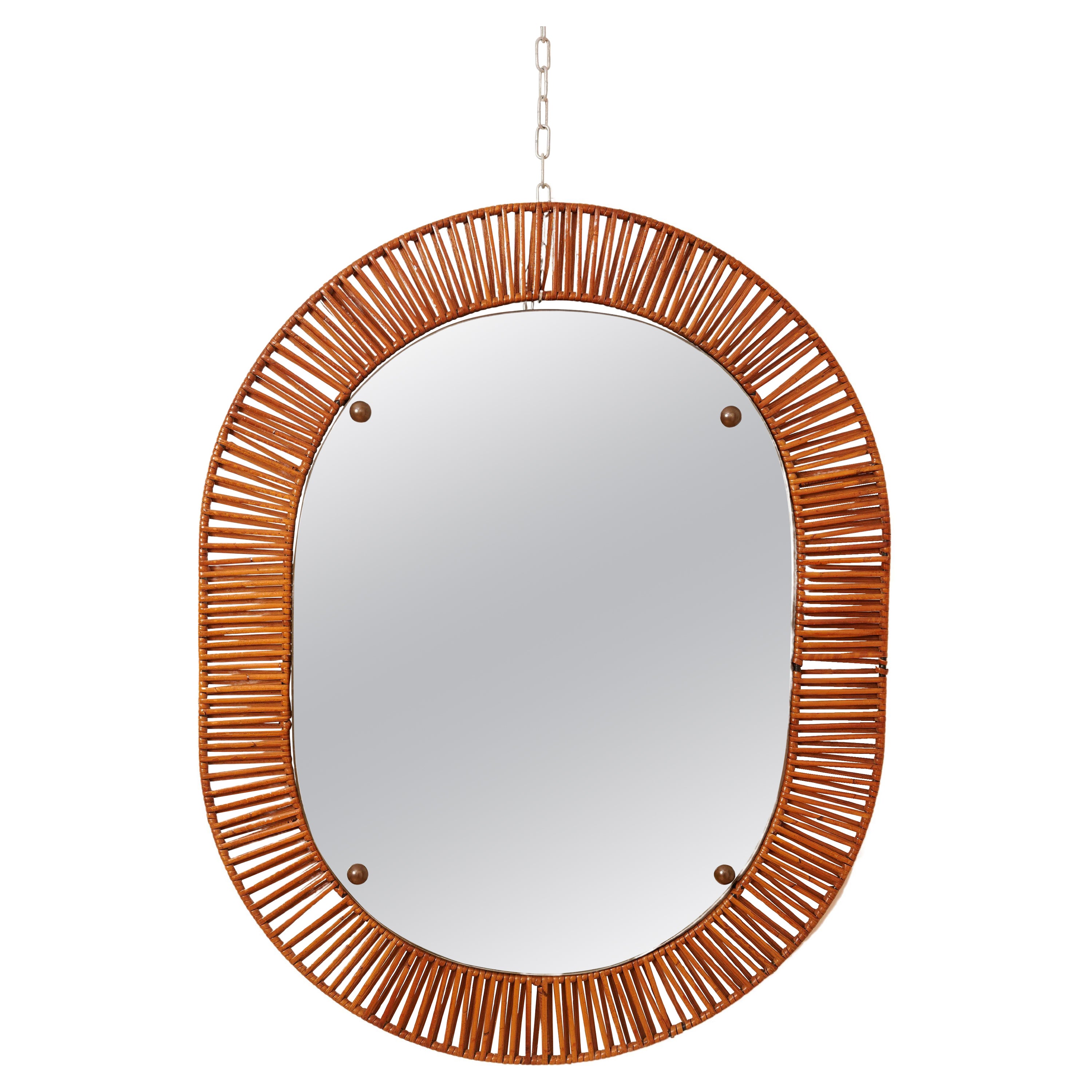 Cane Mirror with Brass Details