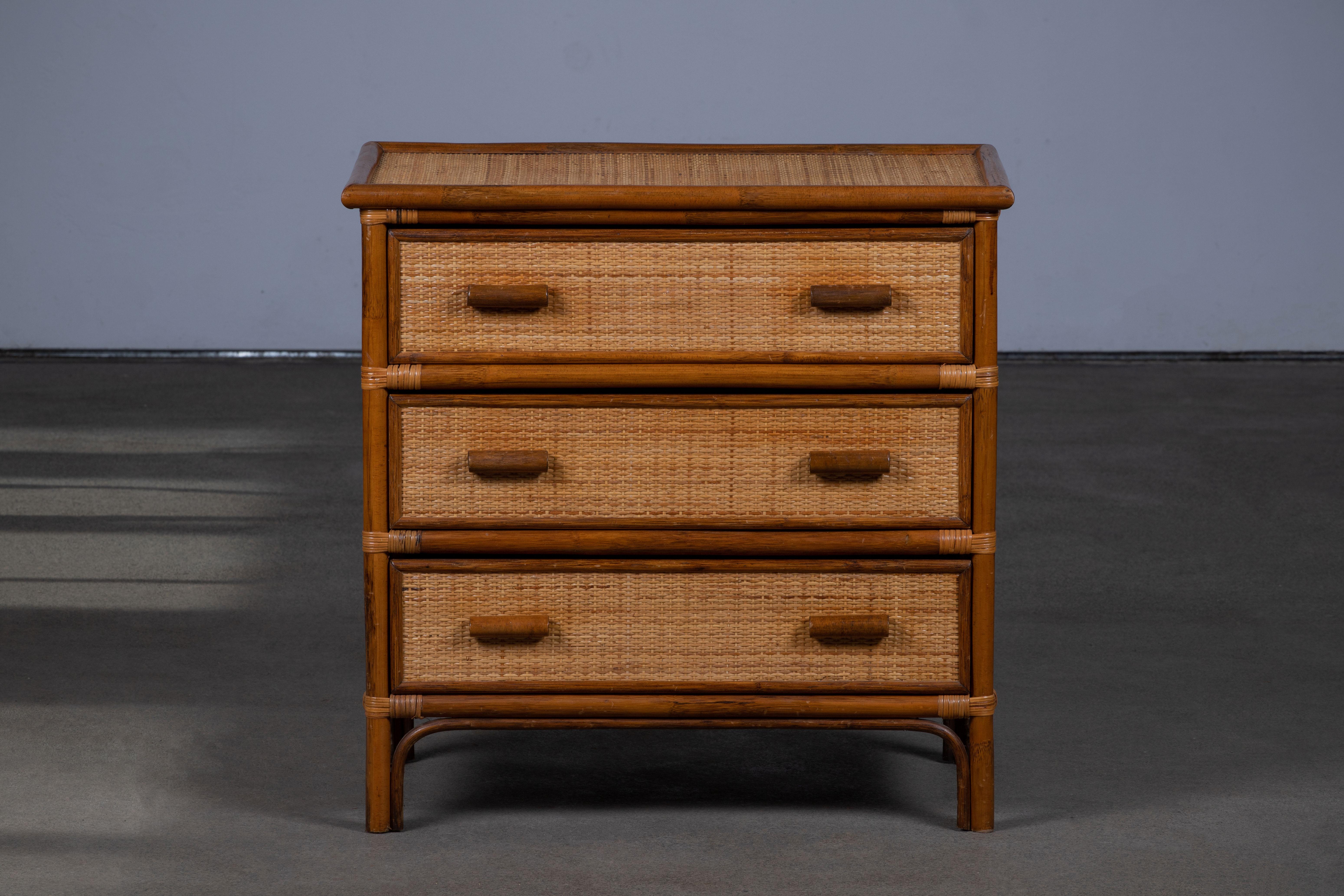 Mid-Century Modern Cane Organic Mid-Century Chest of Drawers, 1970, Italy
