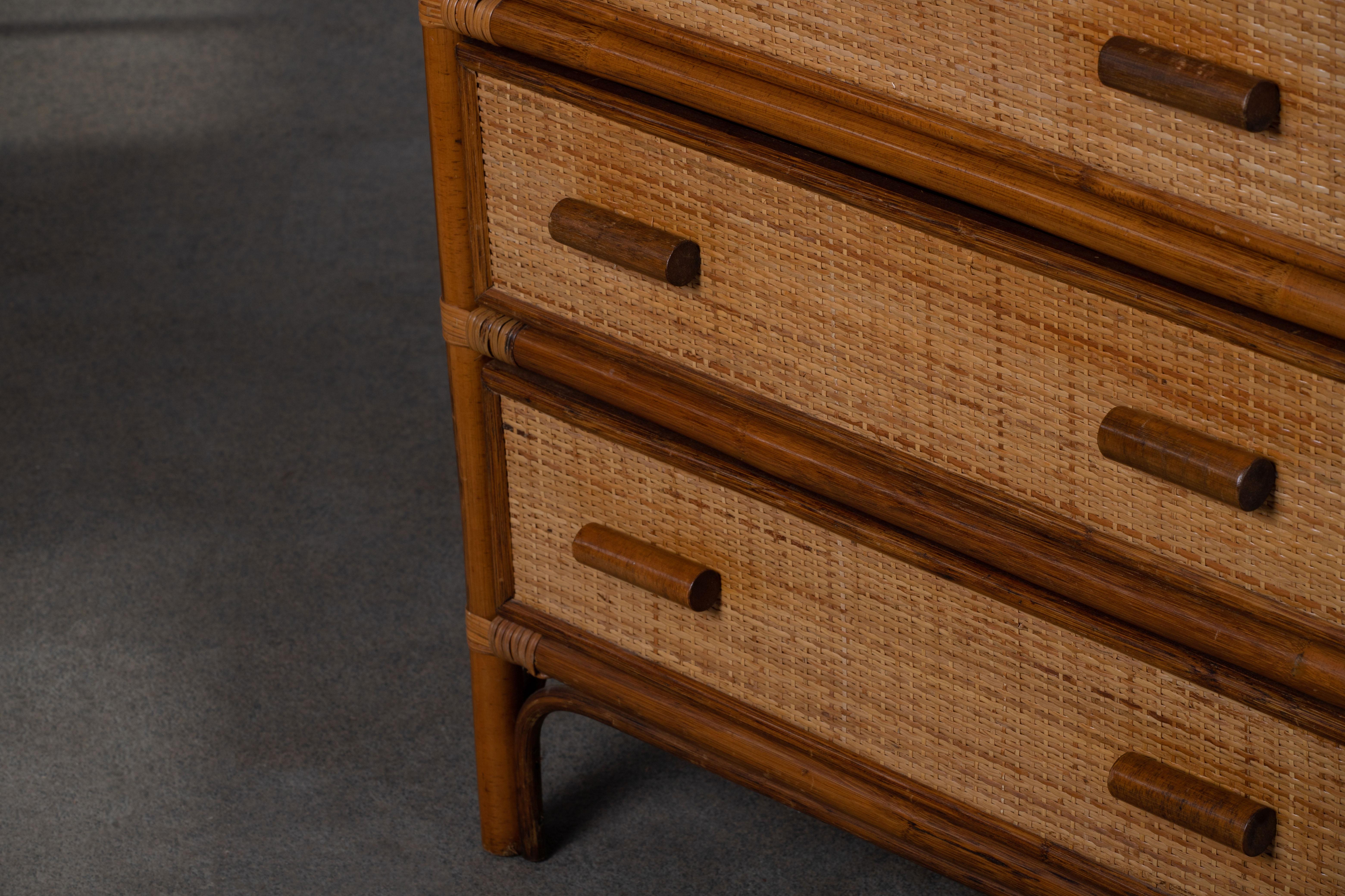 Bamboo Cane Organic Mid-Century Chest of Drawers, 1970, Italy