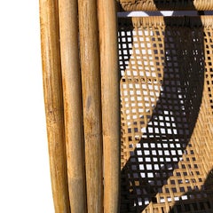 Cane Pretzel Wood and Bamboo Patio Lounge Chair Hidden Adjustable Ottoman