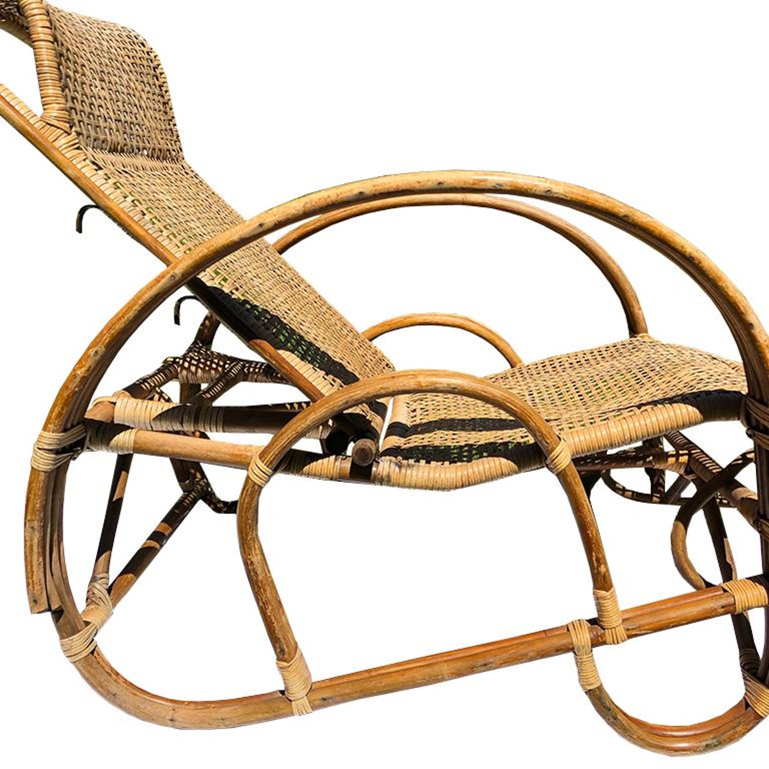 Cane Pretzel Wood And Bamboo Patio Lounge Chair Hidden Adjustable Ottoman For Sale At 1stdibs