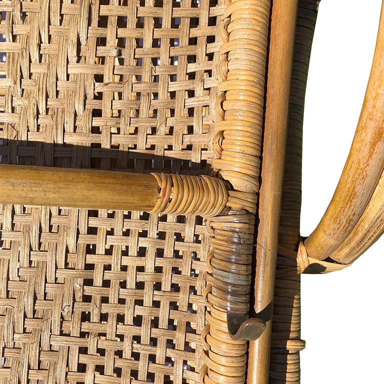 Cane Pretzel Wood and Bamboo Patio Lounge Chair Hidden Adjustable Ottoman at 1stDibs