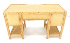 Cane Rattan Bamboo 5 Drawers Mid Century Modern McGuire Style Desk MINT