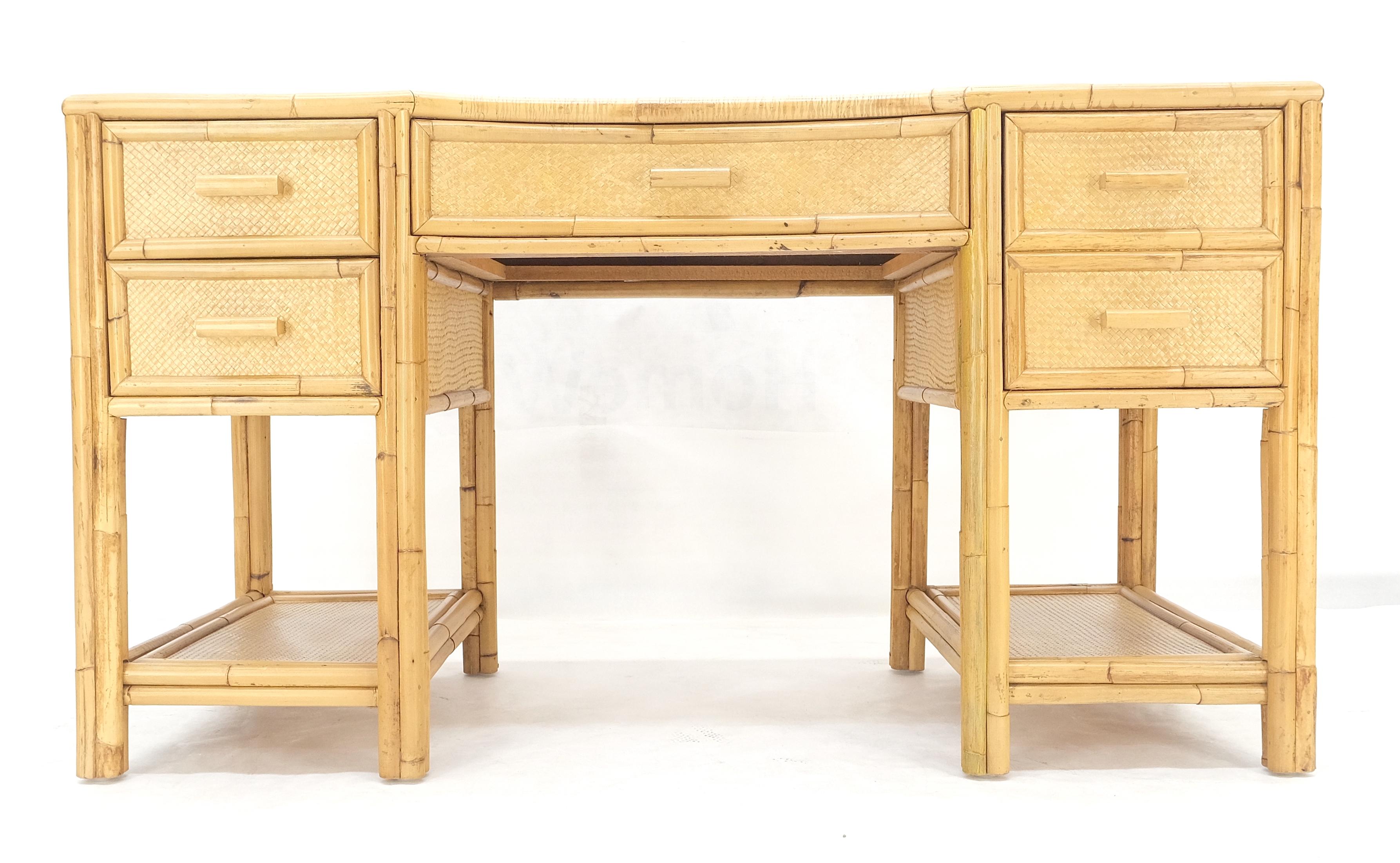 American Cane Rattan Bamboo 5 Drawers Mid Century Modern McGuire Style Desk MINT For Sale