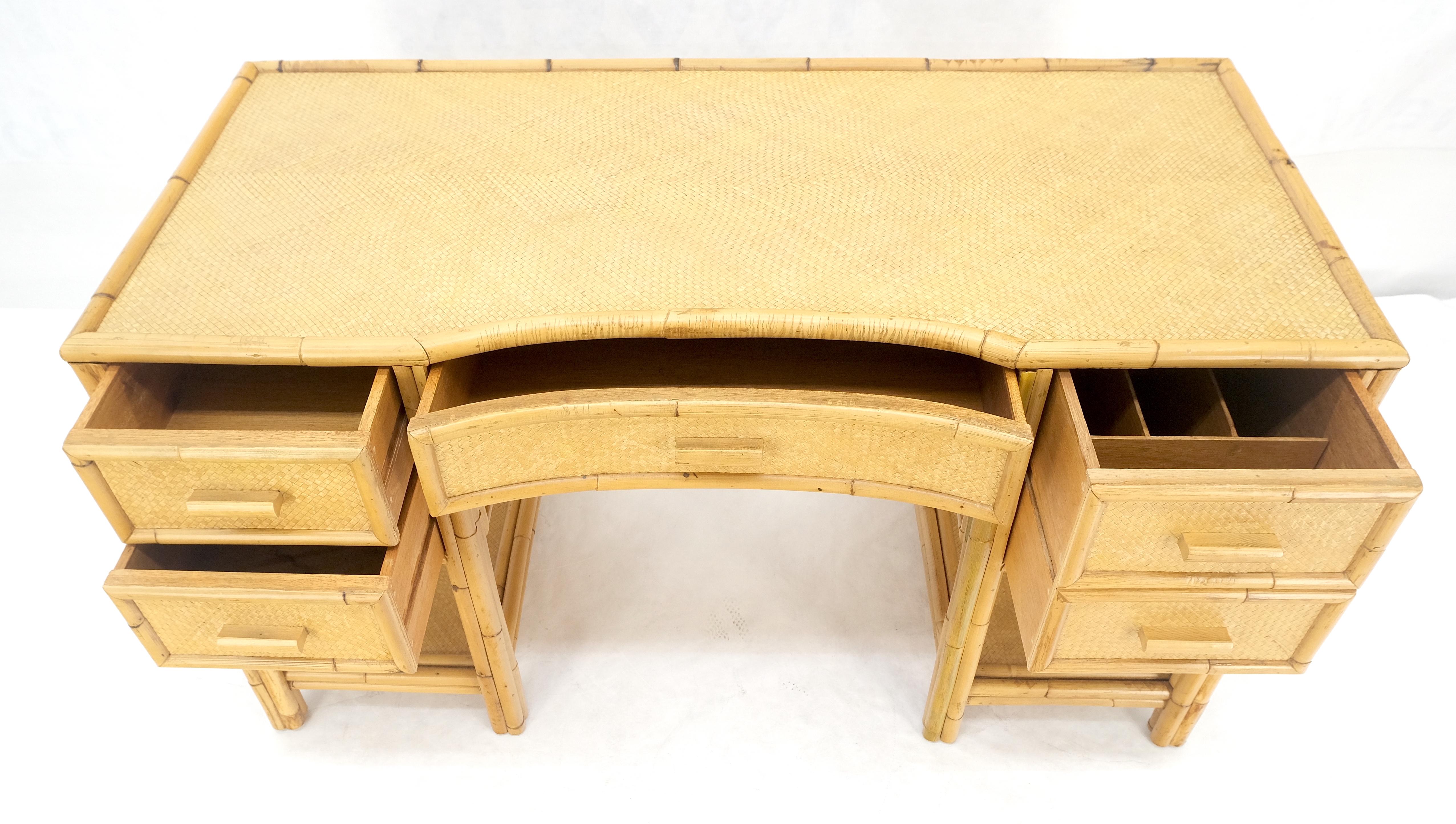 Lacquered Cane Rattan Bamboo 5 Drawers Mid Century Modern McGuire Style Desk MINT For Sale