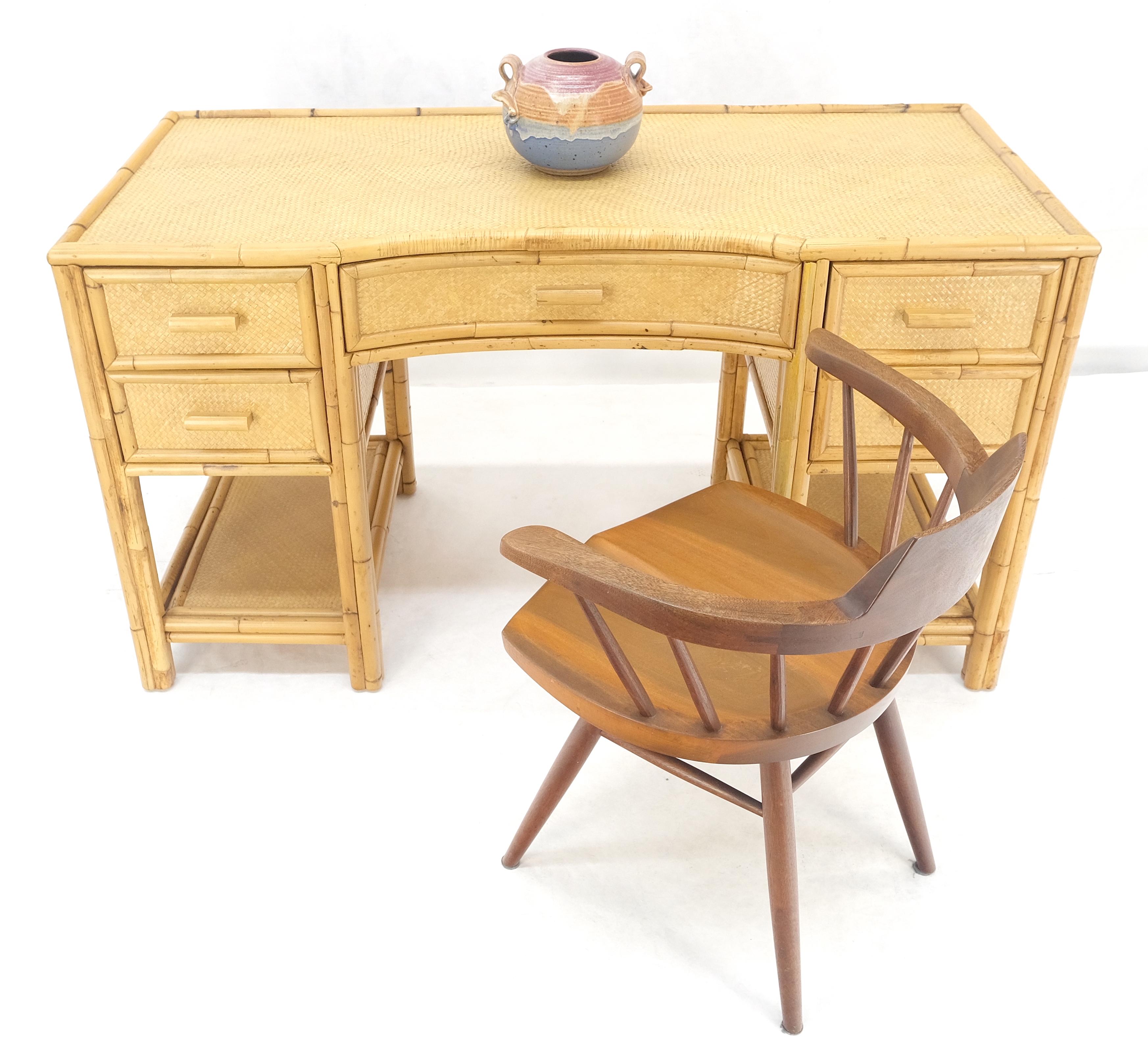 20th Century Cane Rattan Bamboo 5 Drawers Mid Century Modern McGuire Style Desk MINT For Sale