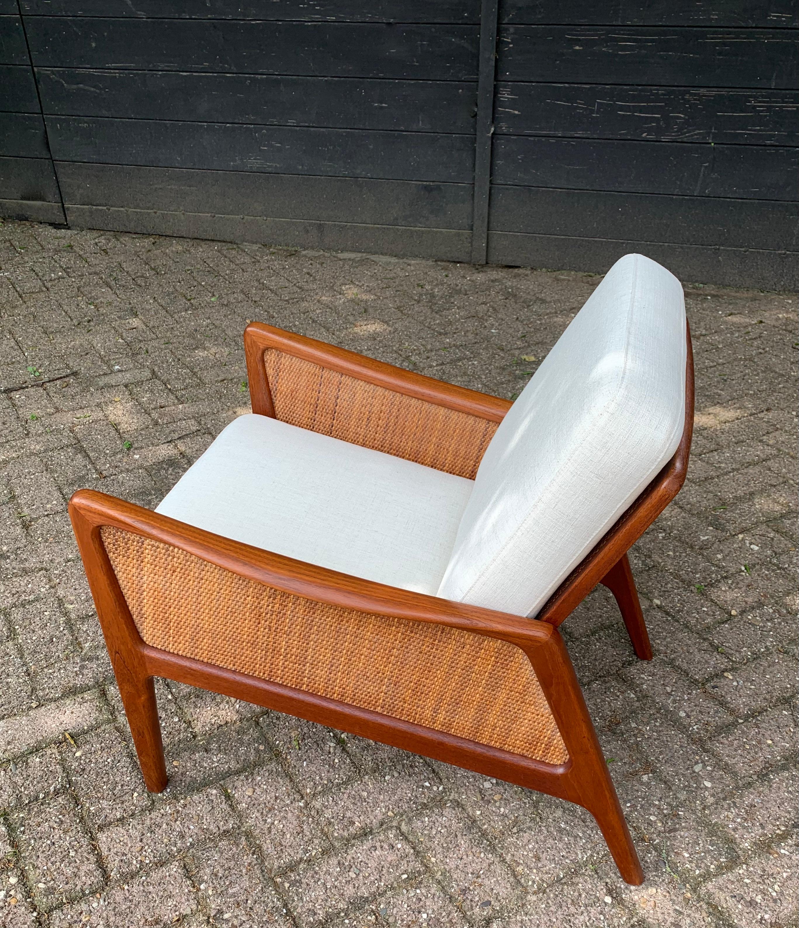 Danish Cane & Teak Lounge Chair Peter Hvidt & Orla Molgaard-Nielsen France & Daverkosen For Sale