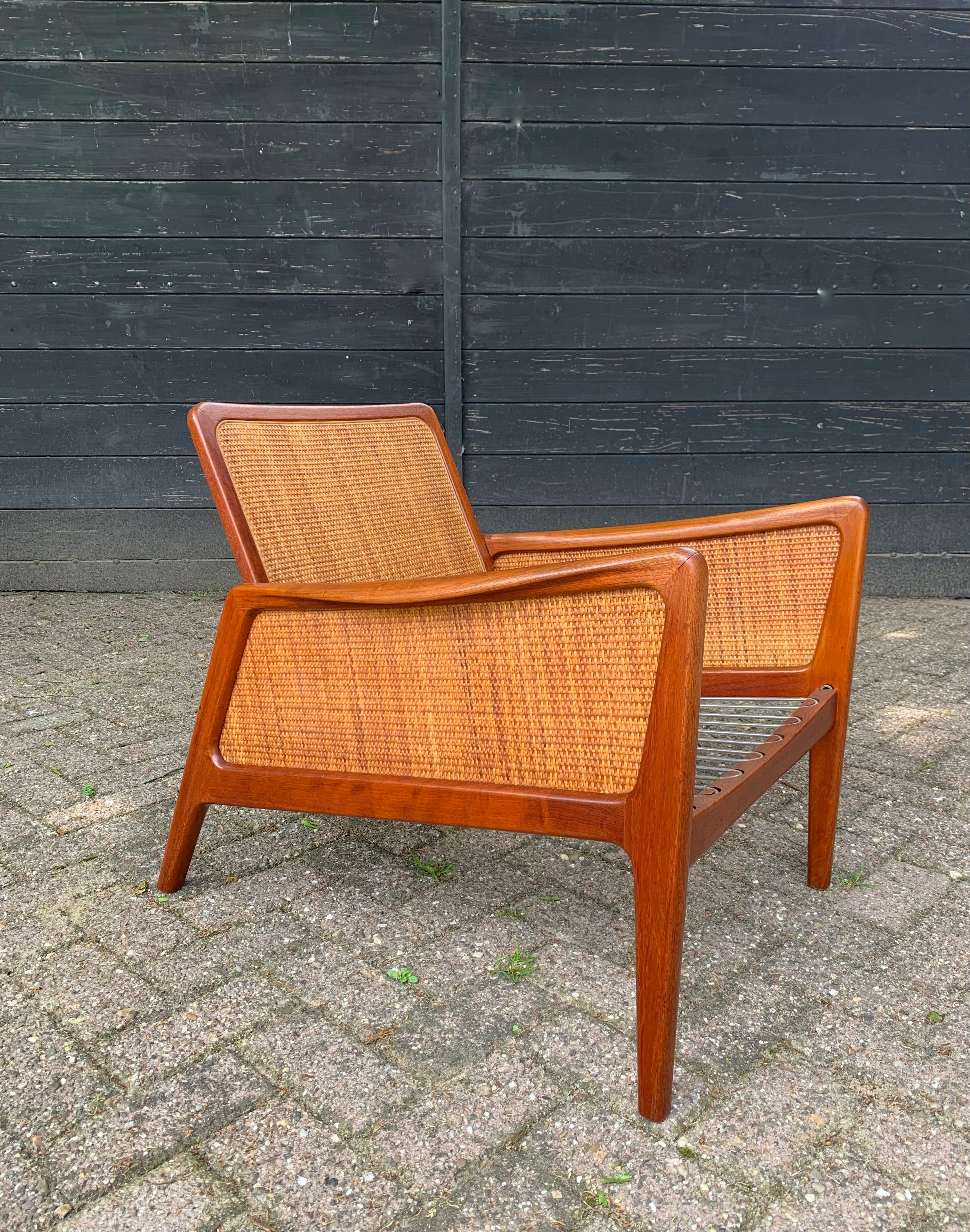 Cane & Teak Lounge Chair Peter Hvidt & Orla Molgaard-Nielsen France & Daverkosen For Sale 1