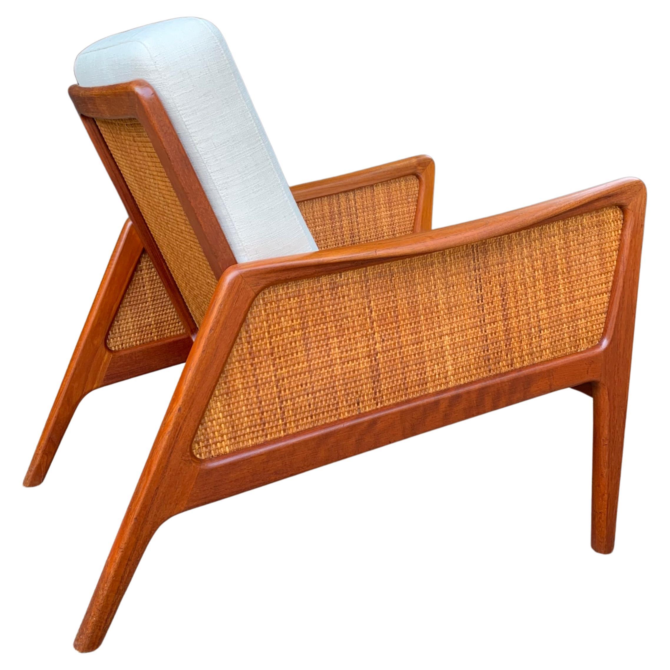 Cane & Teak Lounge Chair Peter Hvidt & Orla Molgaard-Nielsen France & Daverkosen For Sale