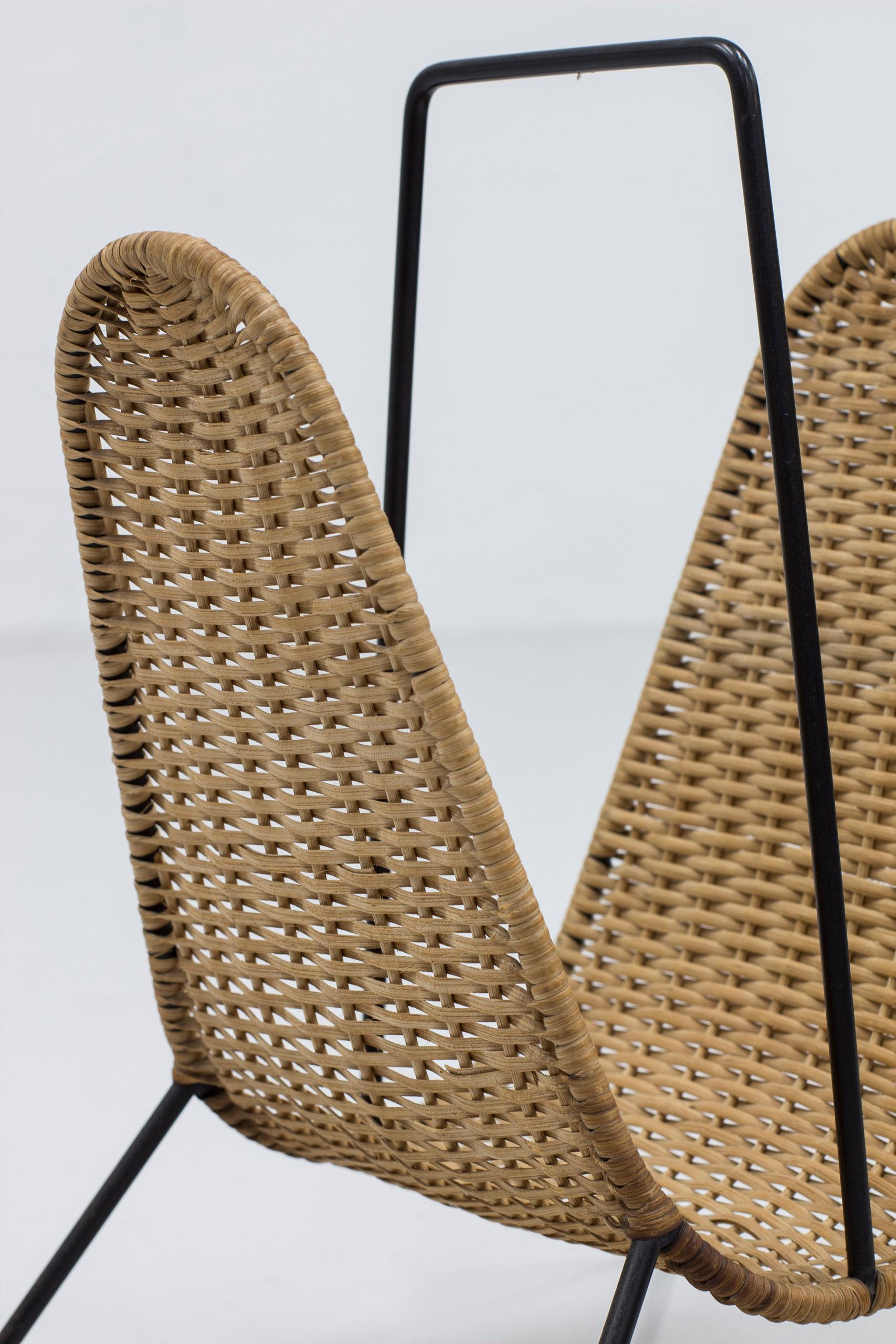 Mid-20th Century Cane weave and metal magazine rack from Illums Bolighus, denmark, 1950s