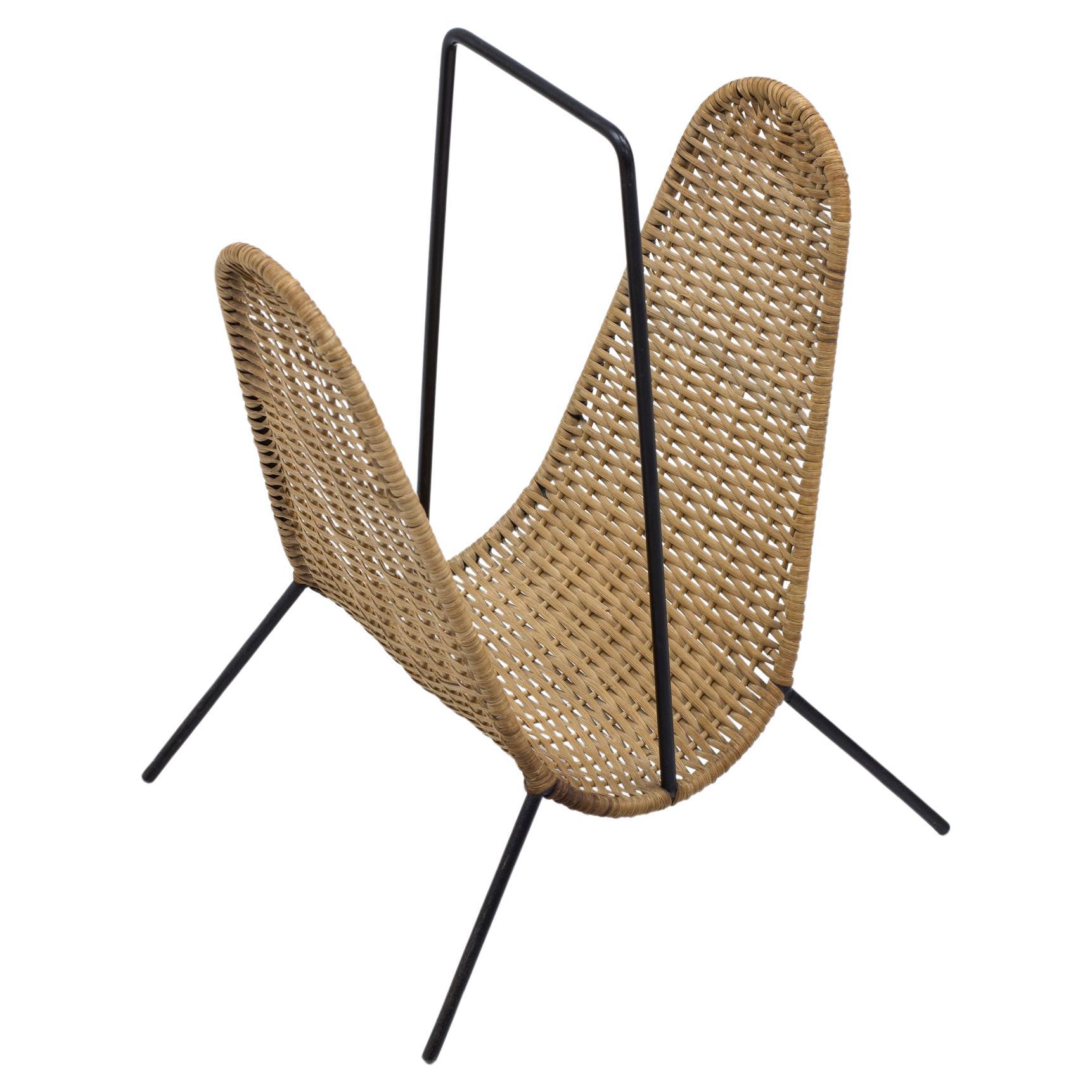 Cane weave and metal magazine rack from Illums Bolighus, denmark, 1950s