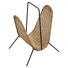 Cane weave and metal magazine rack from Illums Bolighus, denmark, 1950s