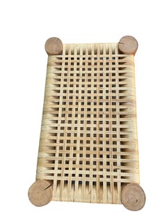 Cane Wicker Wrapped Modern Rustic Wood Bench Table