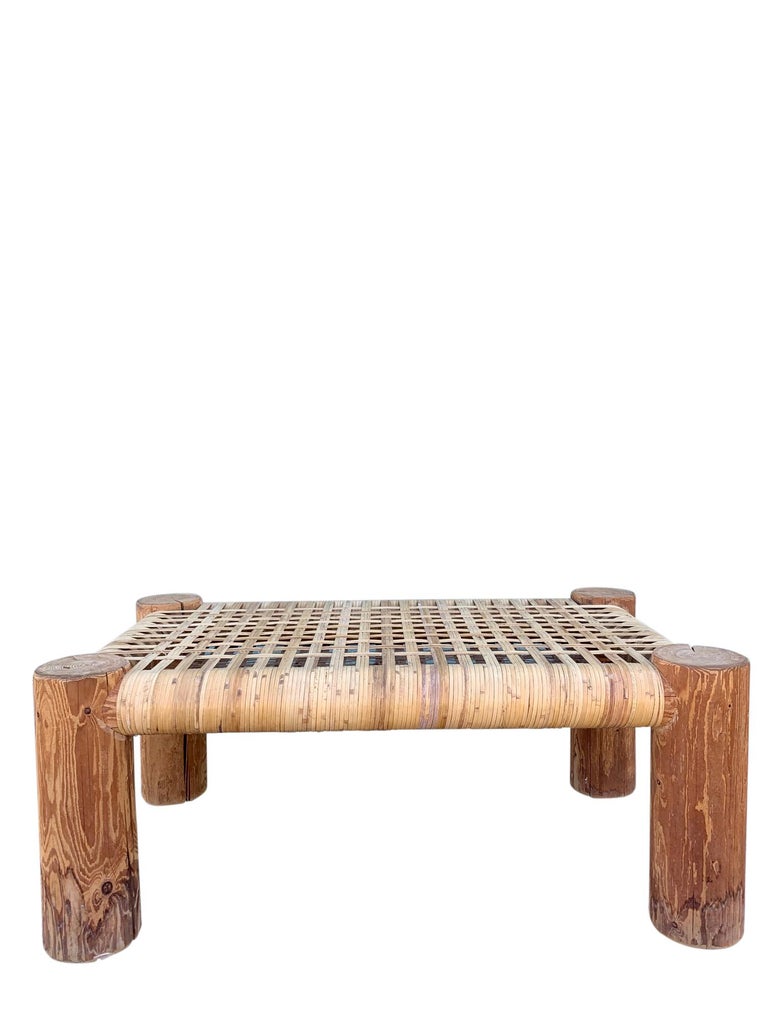 Picture Idea: Cane Wicker Wrapped Modern Rustic Wood Bench Table For Sale