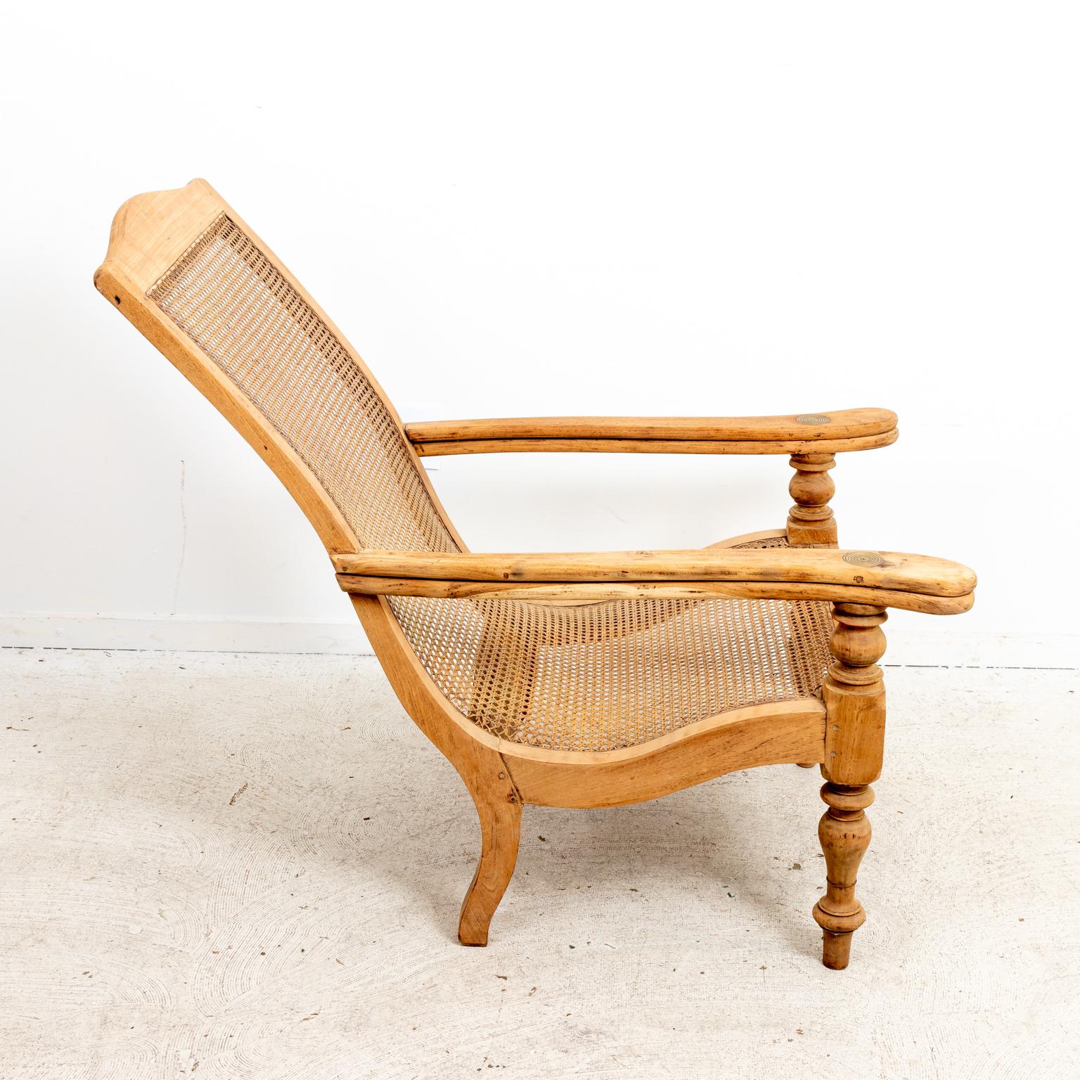 Cane Woven Plantation Armchair with Wood Frame In Good Condition In Stamford, CT
