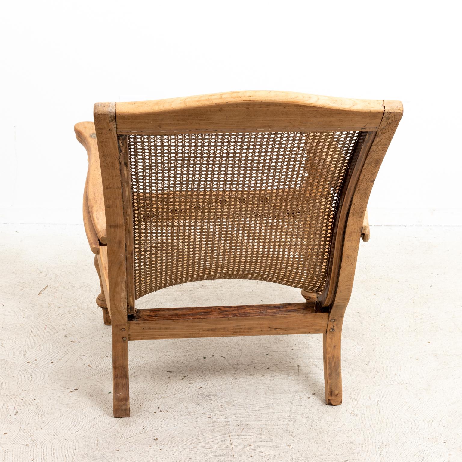 20th Century Cane Woven Plantation Armchair with Wood Frame