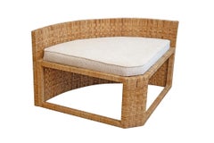 Caned Angled Corner Bench with Upholstered Cushion Vintage