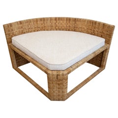 Caned Angled Corner Bench with Upholstered Cushion Vintage