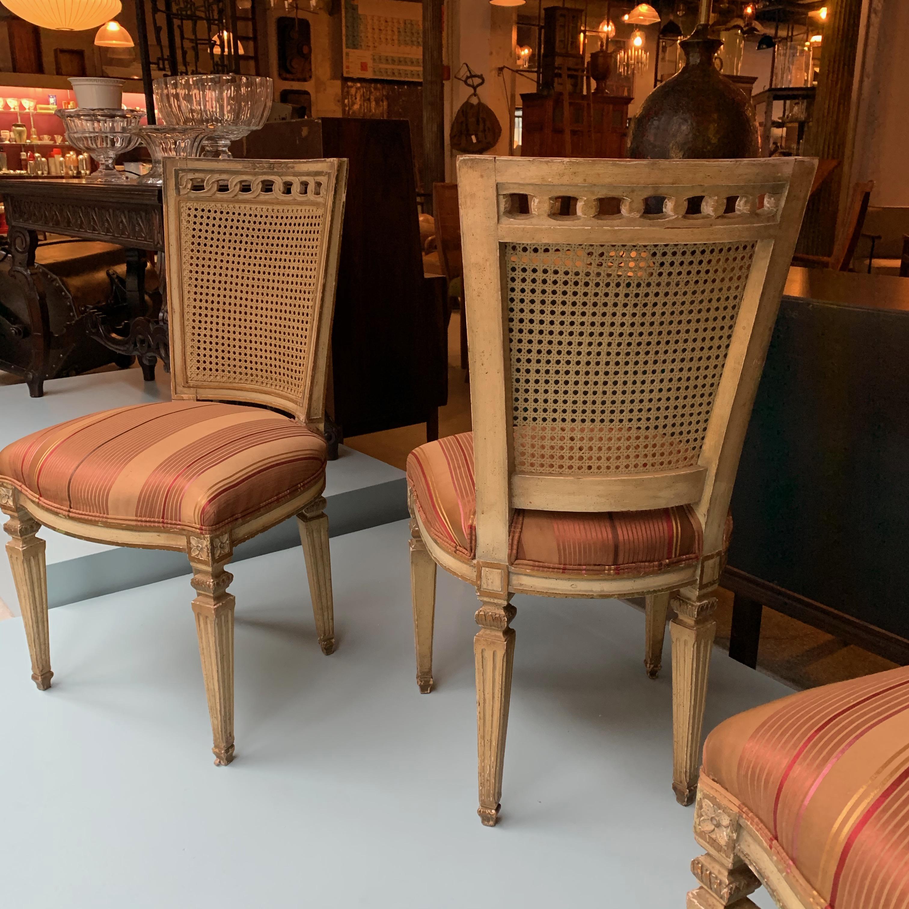 Caned Back Carved Mahogany Louis XVI Style Chairs For Sale 1