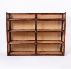 Caned Bamboo and Grasscloth Etagere or Bookshelf