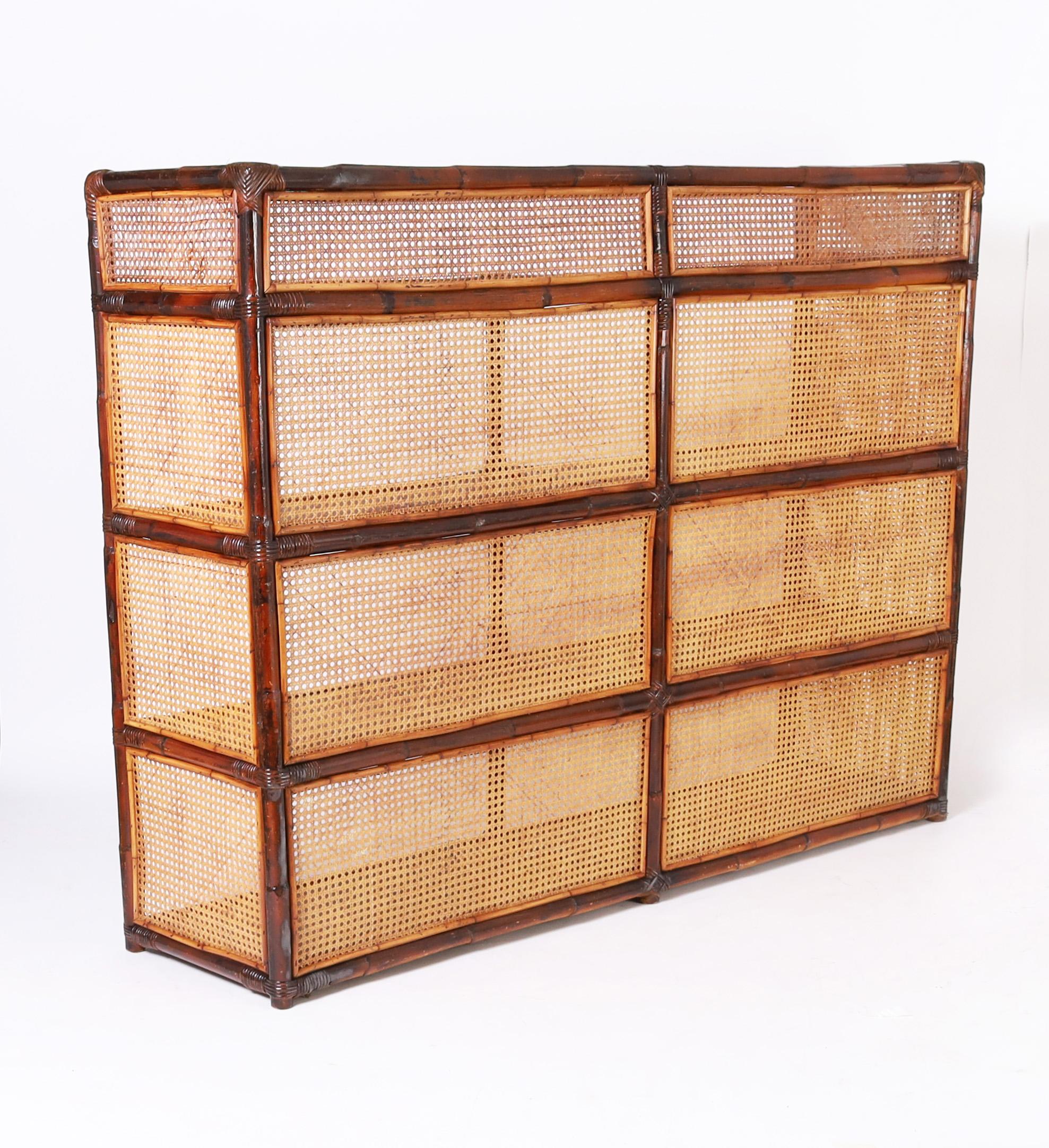Philippine Caned Bamboo and Grasscloth Etagere or Bookshelf For Sale