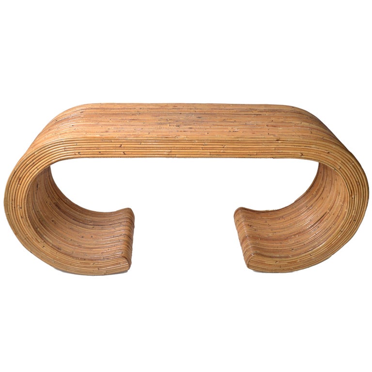 Caned Bamboo Console Table For Sale