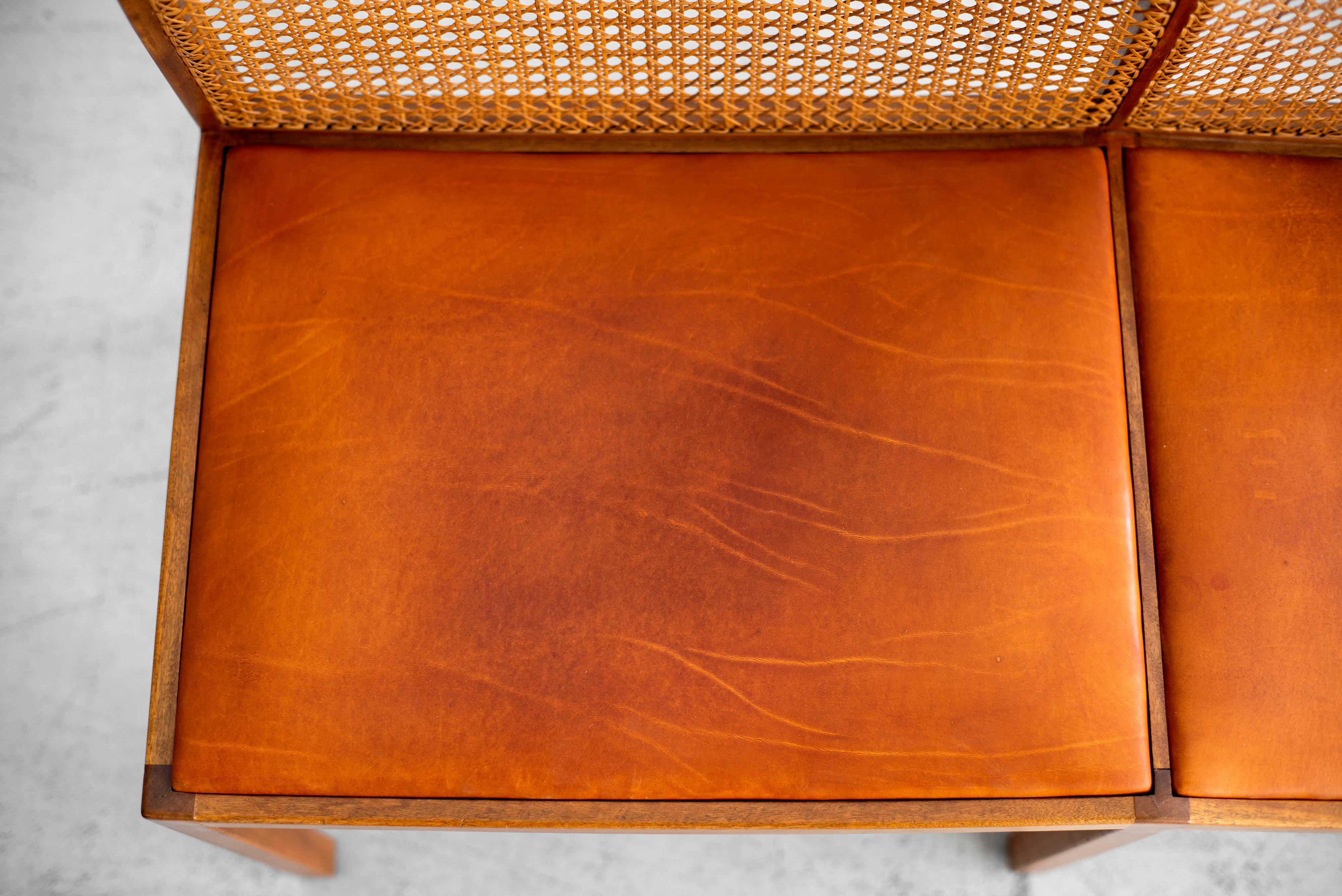 Leather Caned Bench by Ditte & Adrian Heath