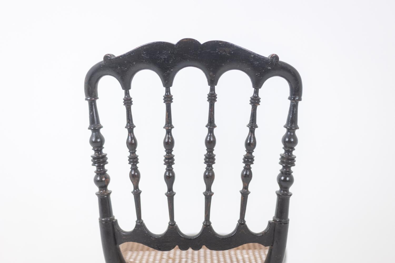 French Caned chair in turned and blackened wood. Napoléon III. For Sale