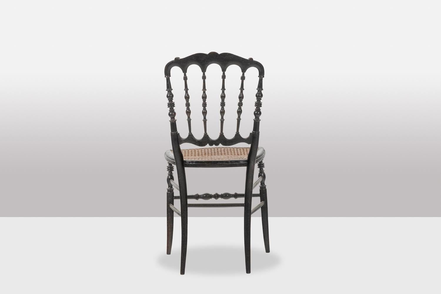 19th Century Caned chair in turned and blackened wood. Napoléon III. For Sale