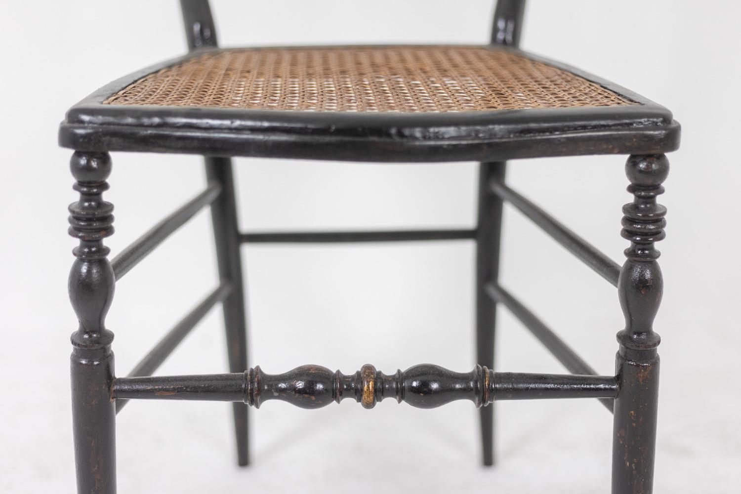 Chaise cannée en bois tourné et noirci Napoléon III. en vente 1