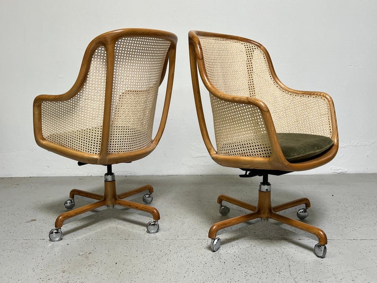 A fully restored, caned tilt / swivel desk chair designed by Ward Bennett for Brickel. Several available. Priced individually.